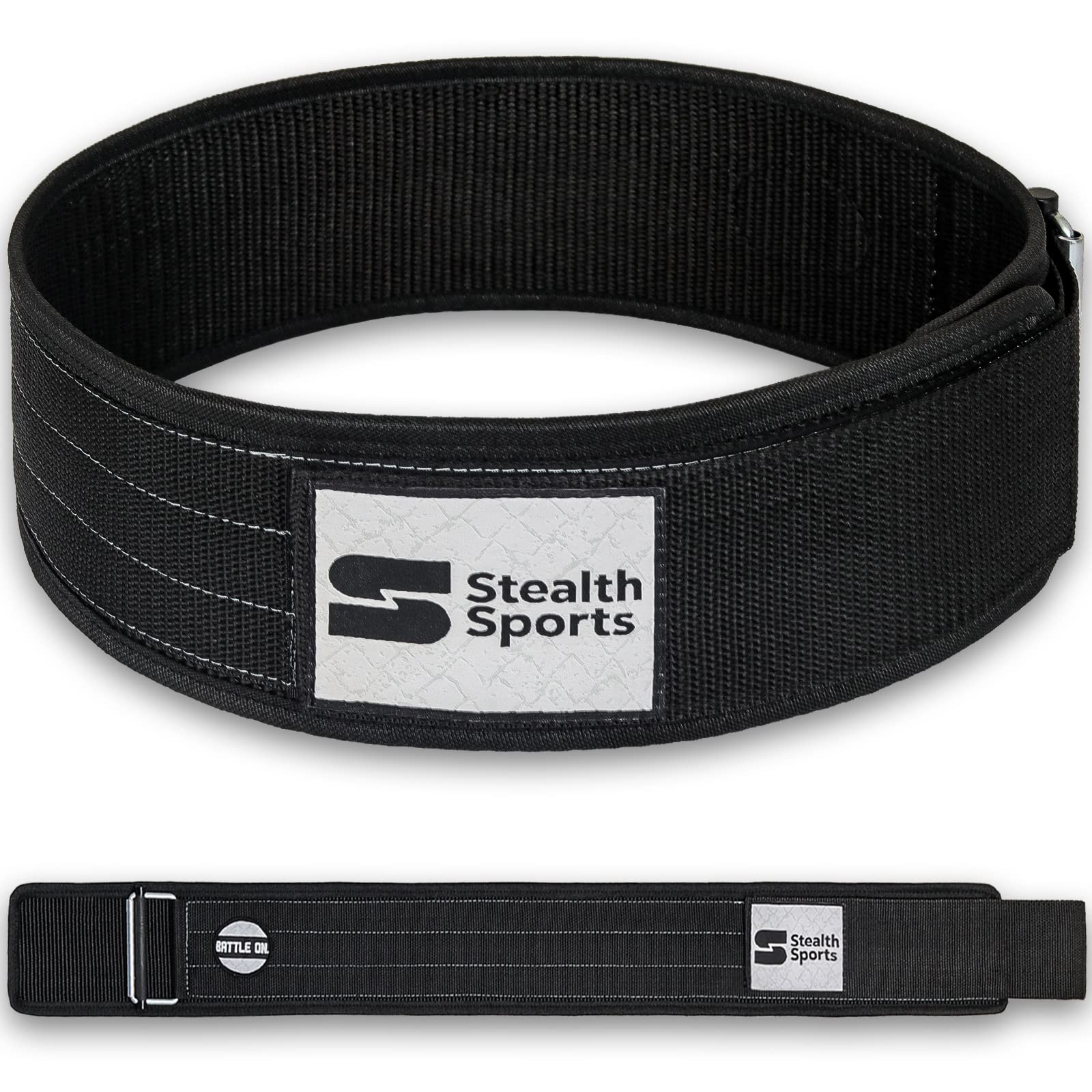 Stealth Sports 4-inch Weight Lifting Belt for Back Support -Nylon Weightlifting Belt for Men & Women - Self-Locking Metal Buckle Workout Belt with Hook & Loop Closure - Gym & Strength Training (XL)