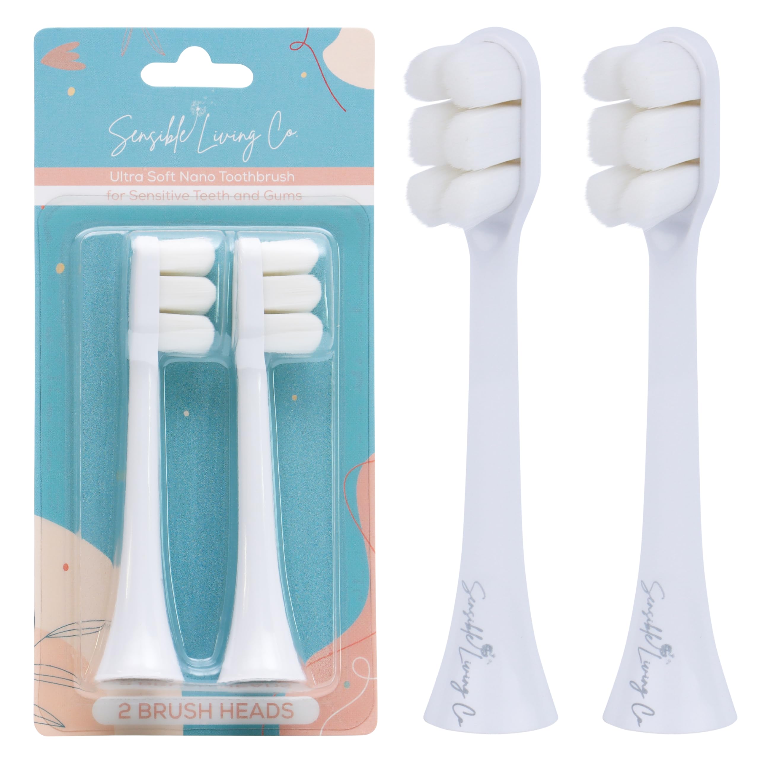 Ultra Soft Nano Replacement Brush Heads Compatible with Philips Sonicare Electric Toothbrush, 2 Pack, Click On Handles, Draining, Soft Micro Bristle for Sensitive Teeth and Gums