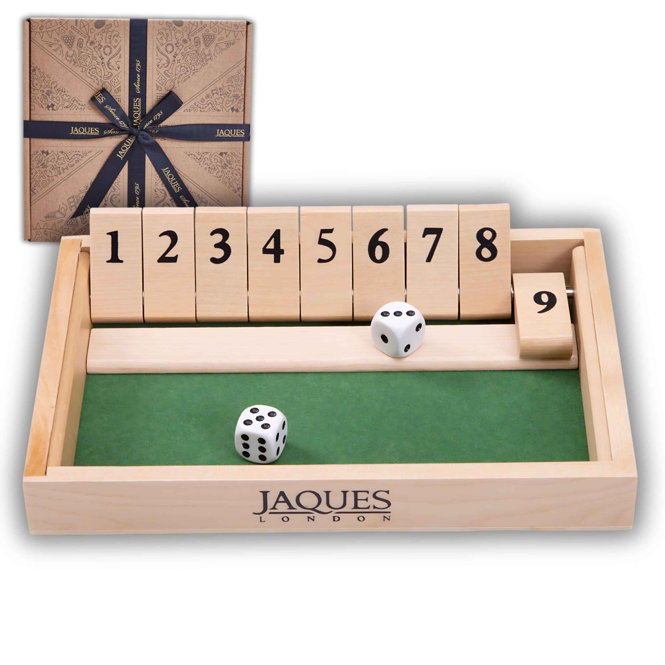 Jaques of London Deluxe Shut the Box Game | Traditional Wooden Games | Educational Dice Game for Kids | 9 Number Games | UK Family Owned Since 1795