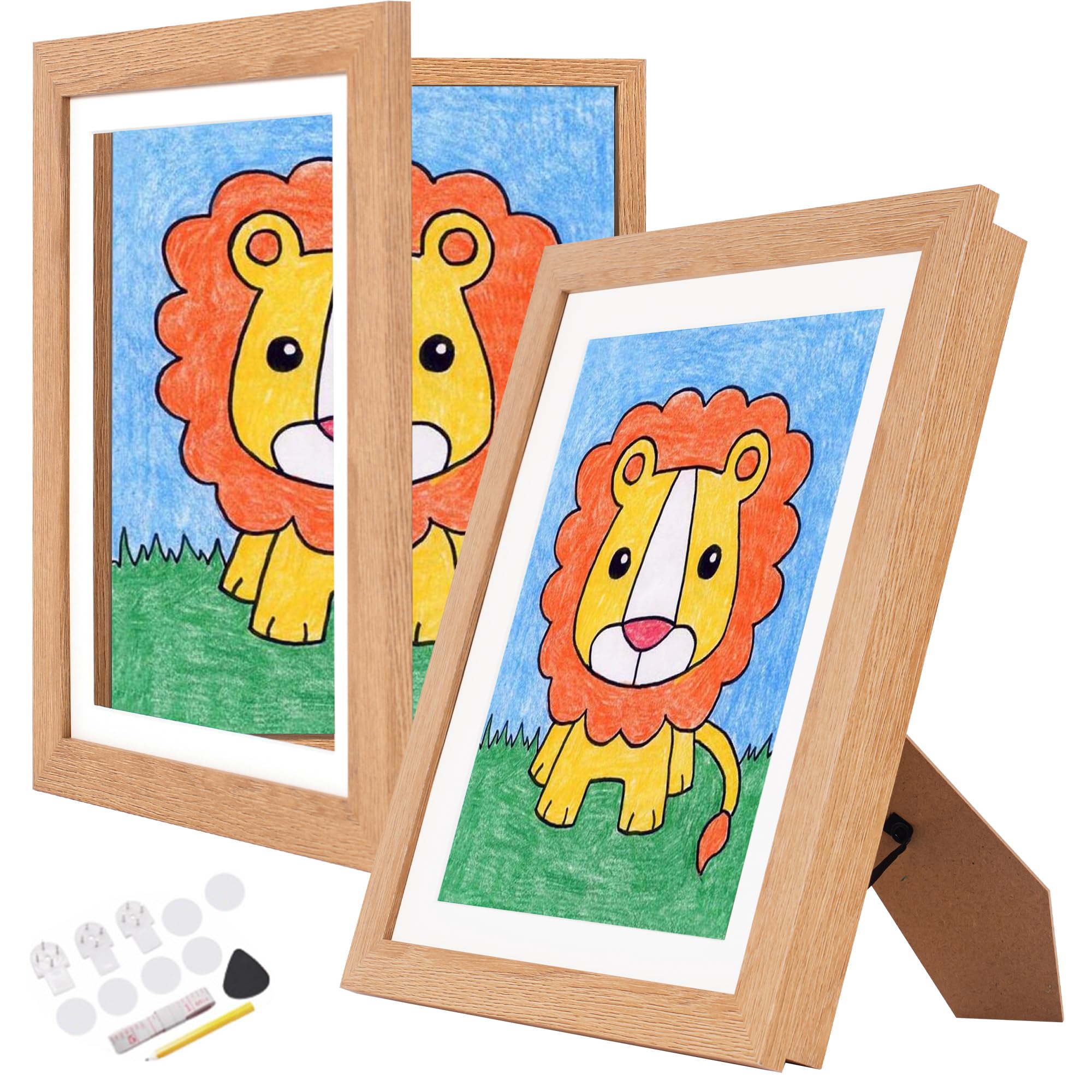 Kids Art Frames 8.5x11" Front Opening Changeable Kids Artwork Frames Great for Kids Drawings Storage Frames Children Art Projects Schoolwork Crafts Hanging Art Wall Decor (2PK 8.5x11" Light Wood)