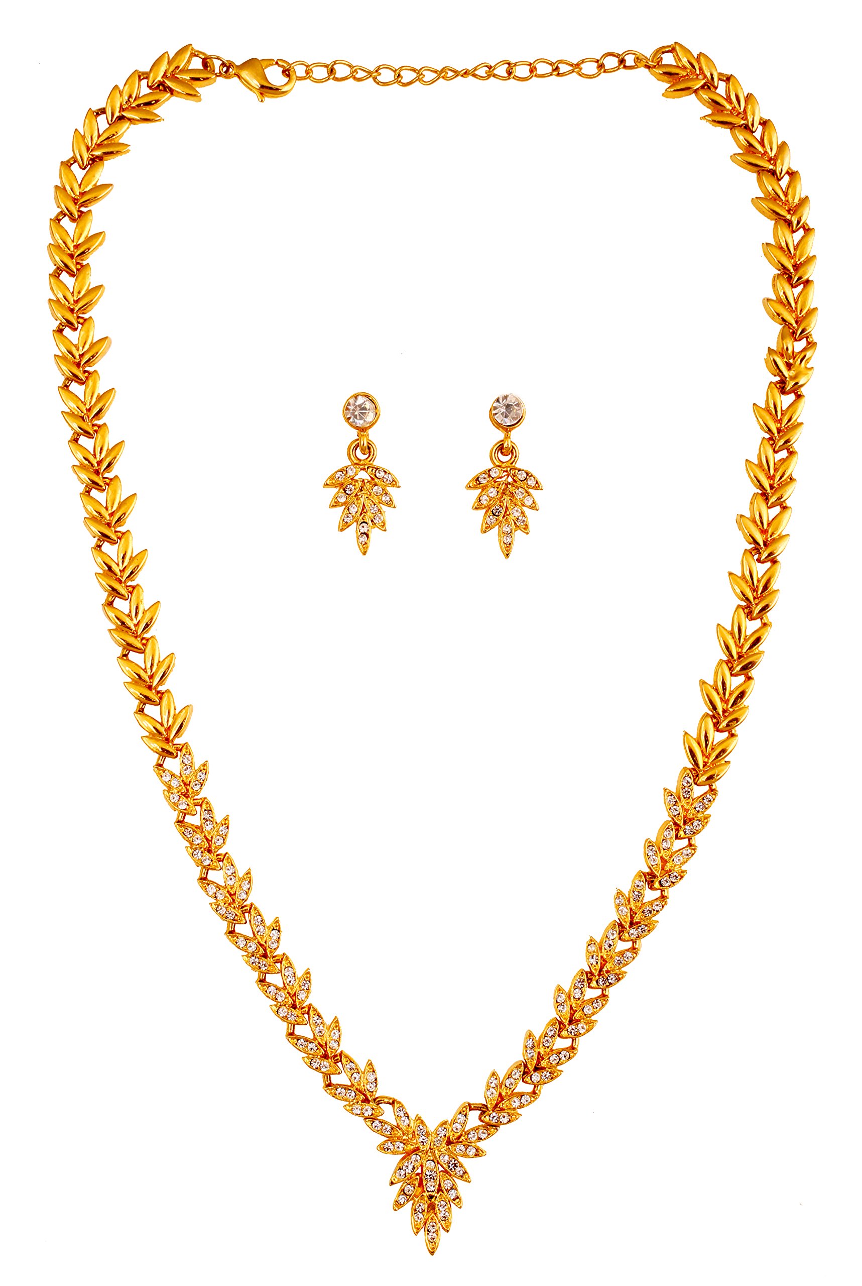 Touchstone Hollywood Glamour Pretty Artistic Slimline White Crystals Designer Necklace Set in Gold Tone for Women