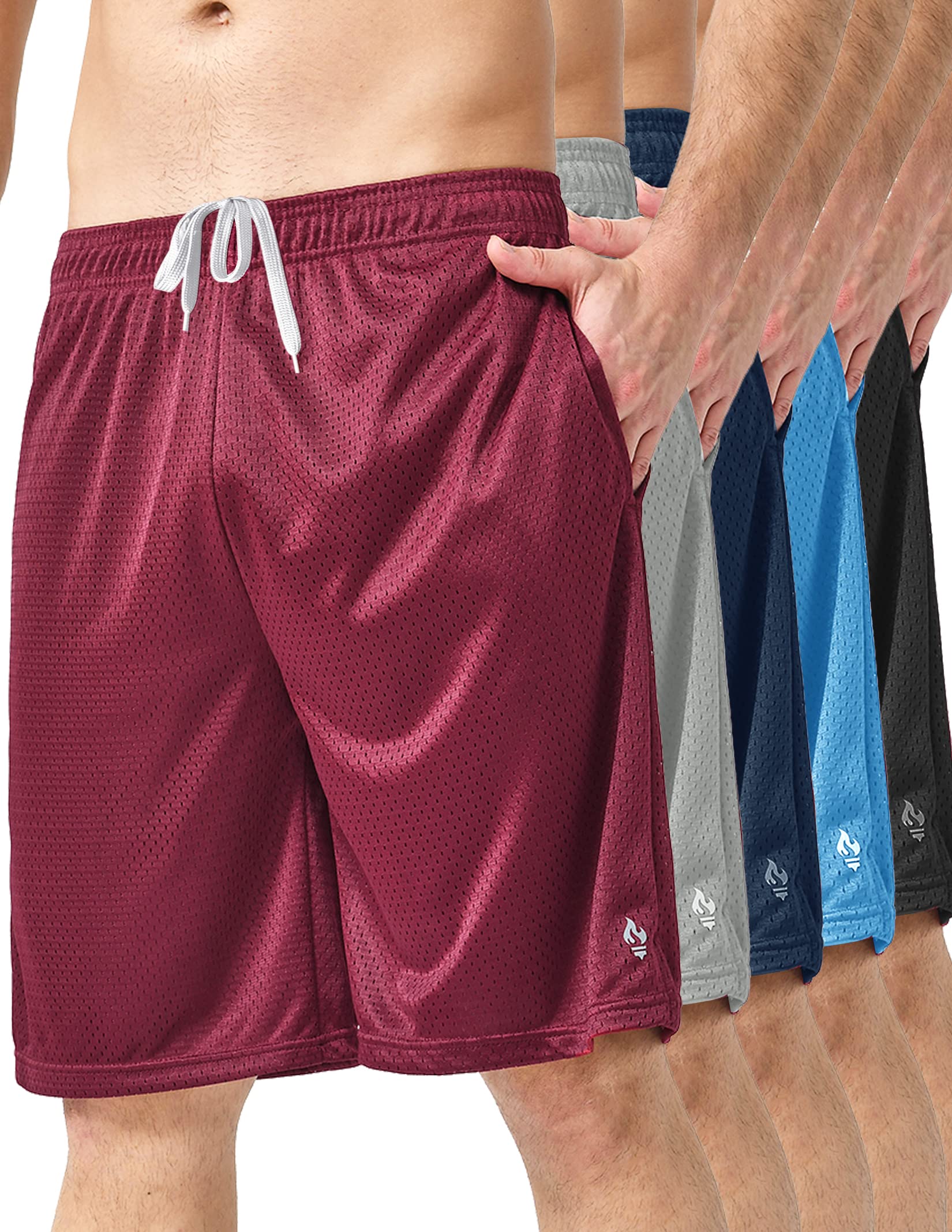 Liberty Pro5 Pack Men's 9 Inch Athletic Mesh Performance Shorts with Pockets