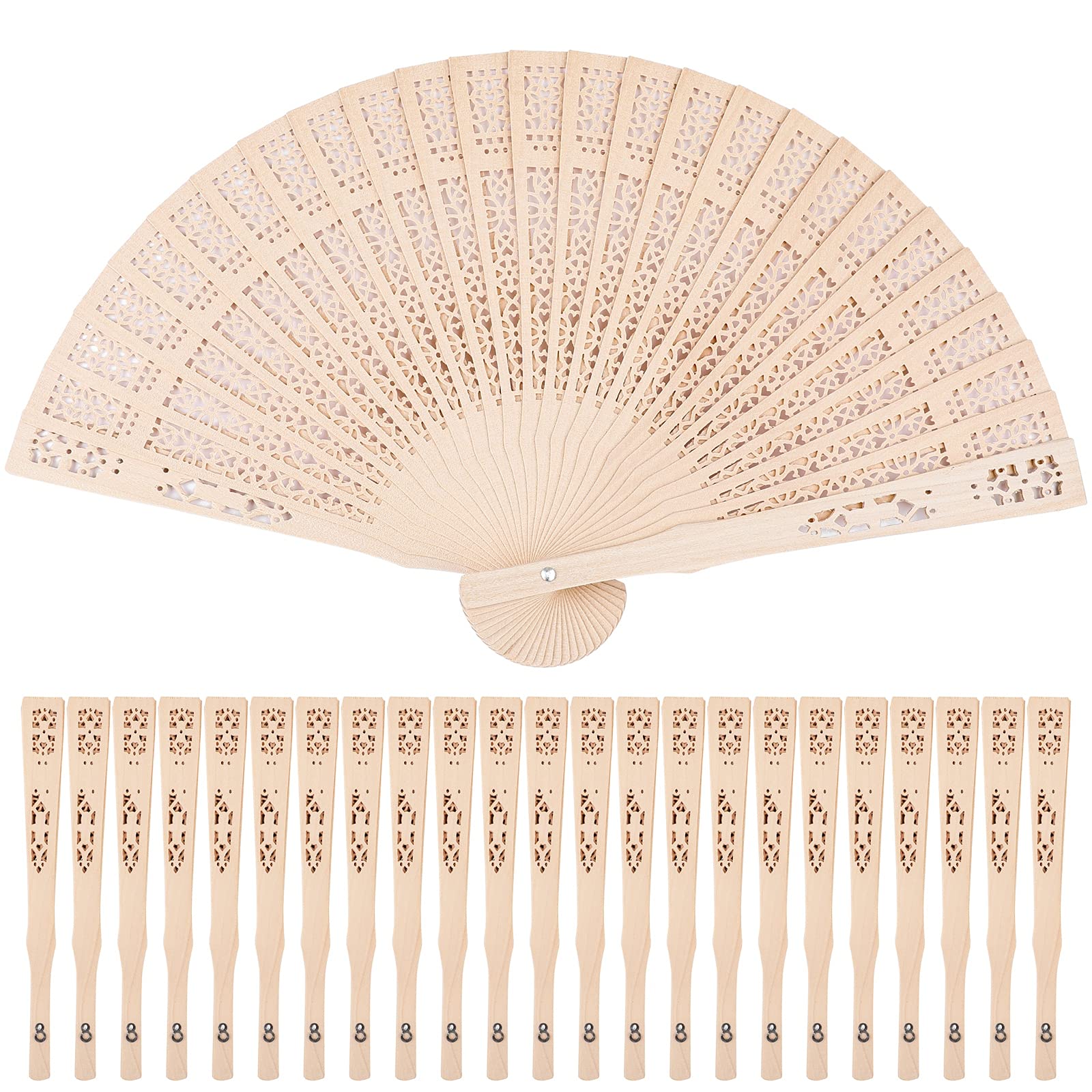 durony 24 Pieces Sandalwood Fans Wooden Handheld Folding Fans Scented Wooden Fans Vintage Hand Fans for Wedding Decoration, Natural