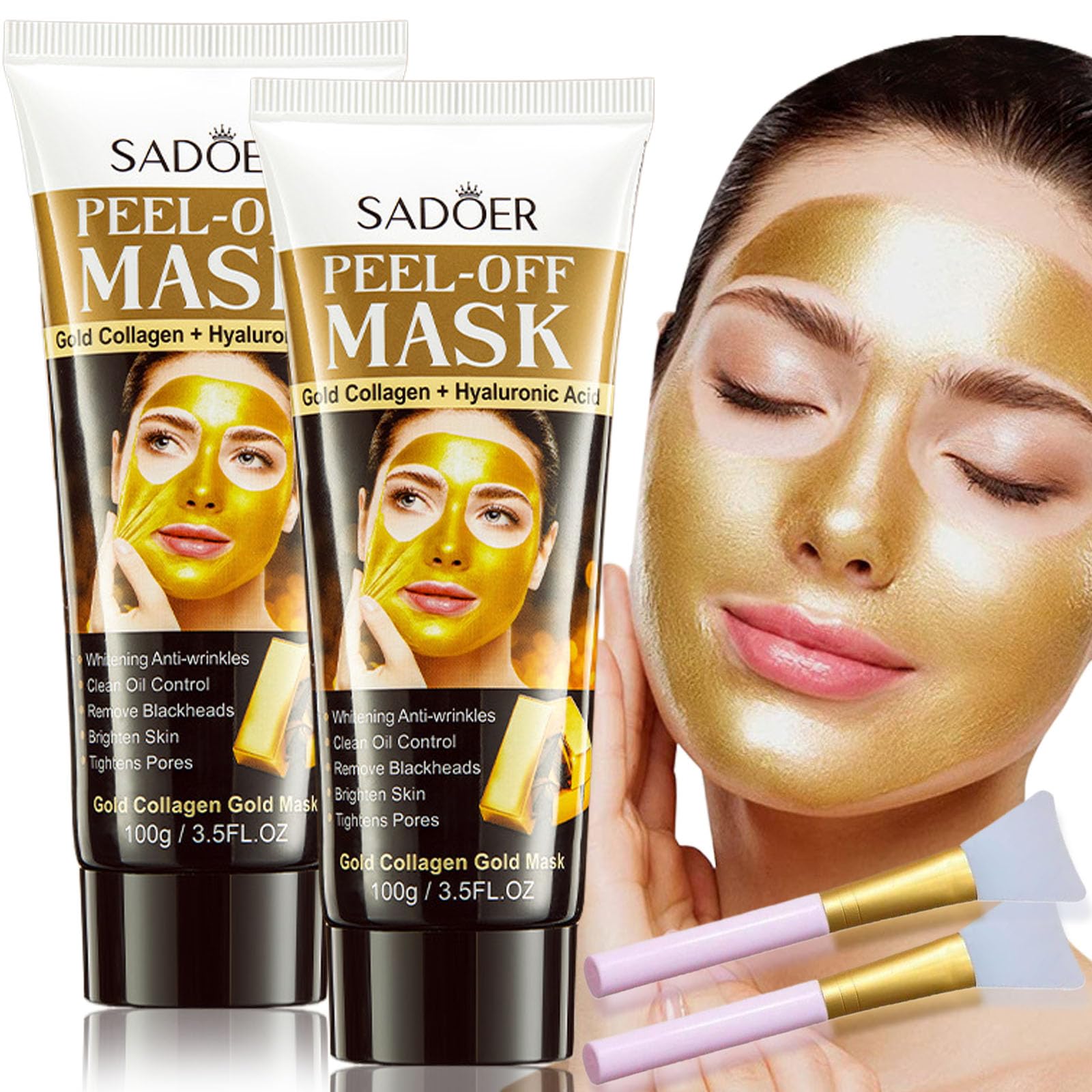 Gold Peel-Off Mask, Peel Off Face Mask, Golden Exfoliating Mask, Gold Foil Peel Off Face Mask (2PCS)