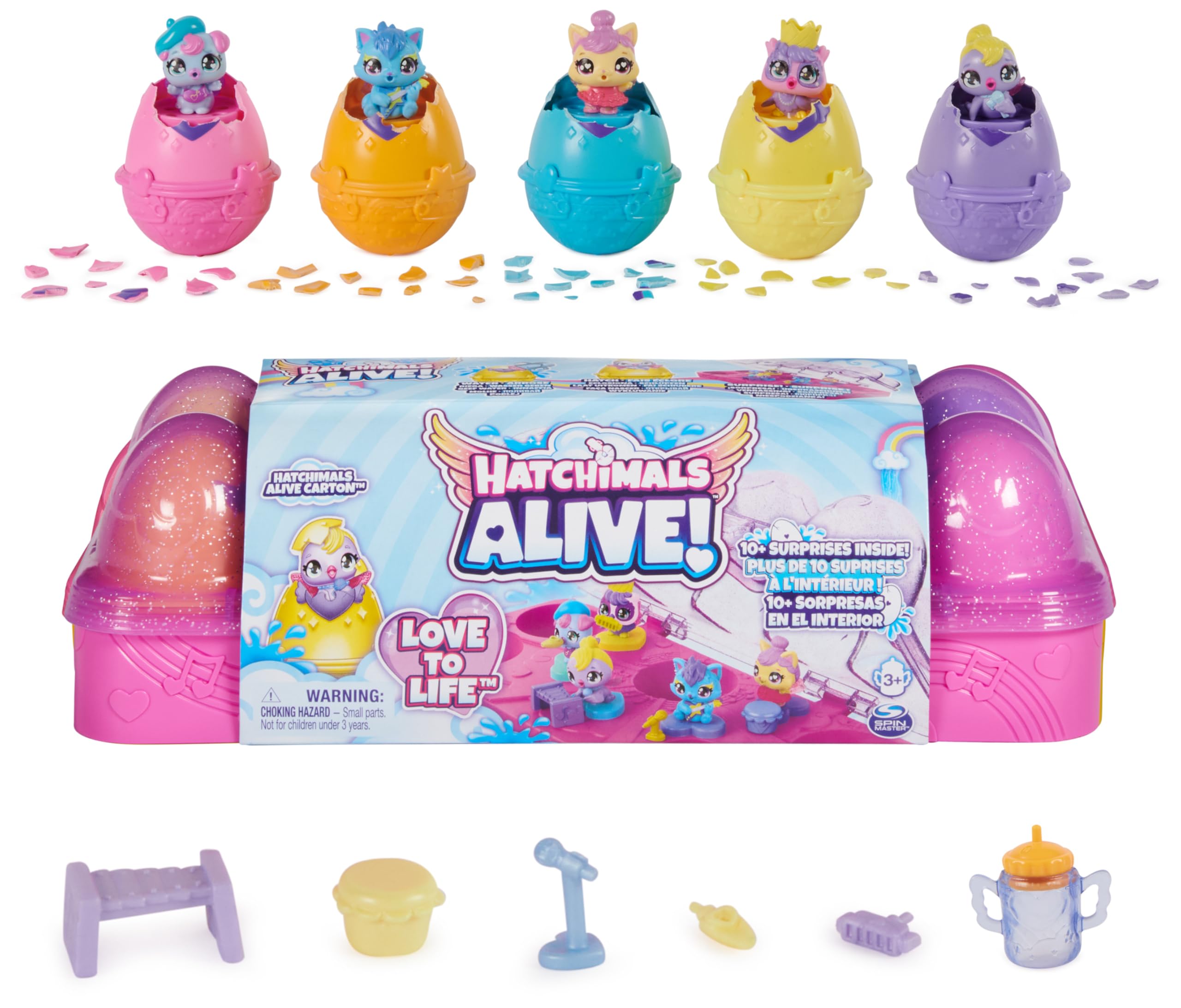 Hatchimals Alive, Egg Carton Toy with 5 Mini Figures in Self-Hatching Eggs, 11 Accessories, Kids Toys for Girls and Boys Ages 3 and up