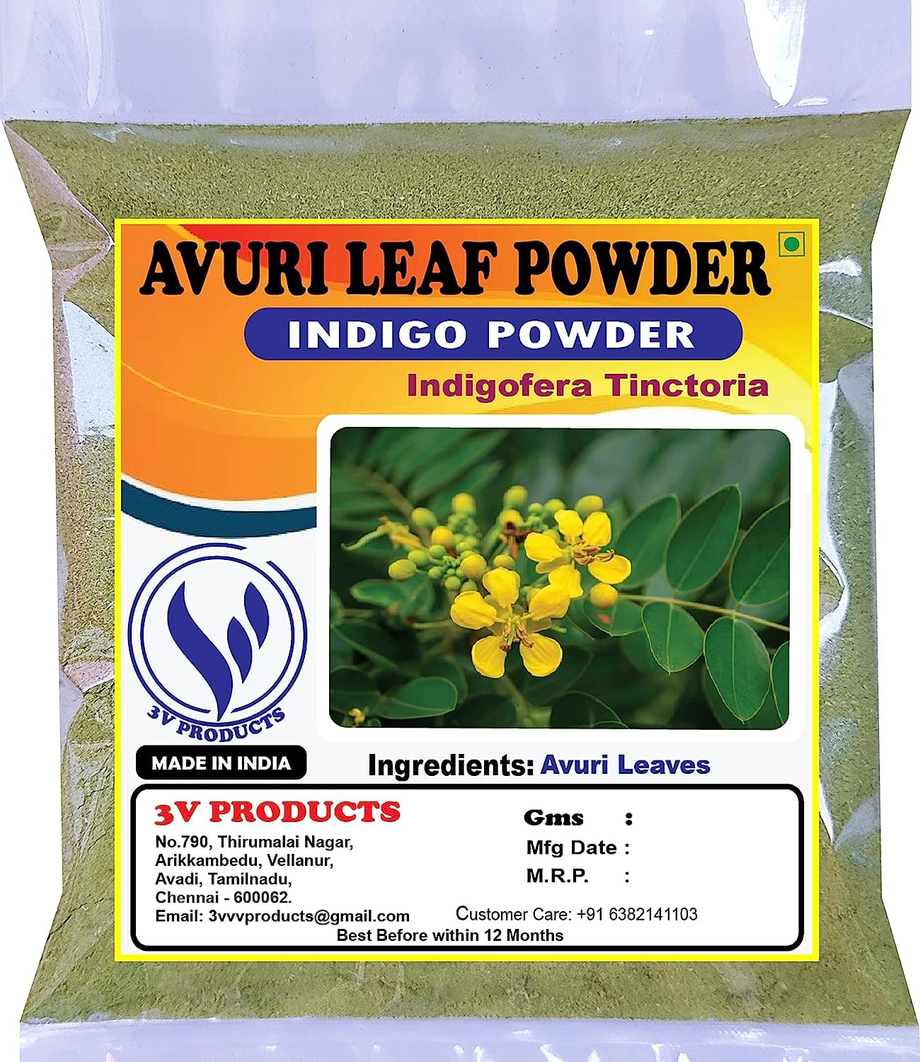 Avuri Leaf Powder Indigo Powder for Black Hair, 50g