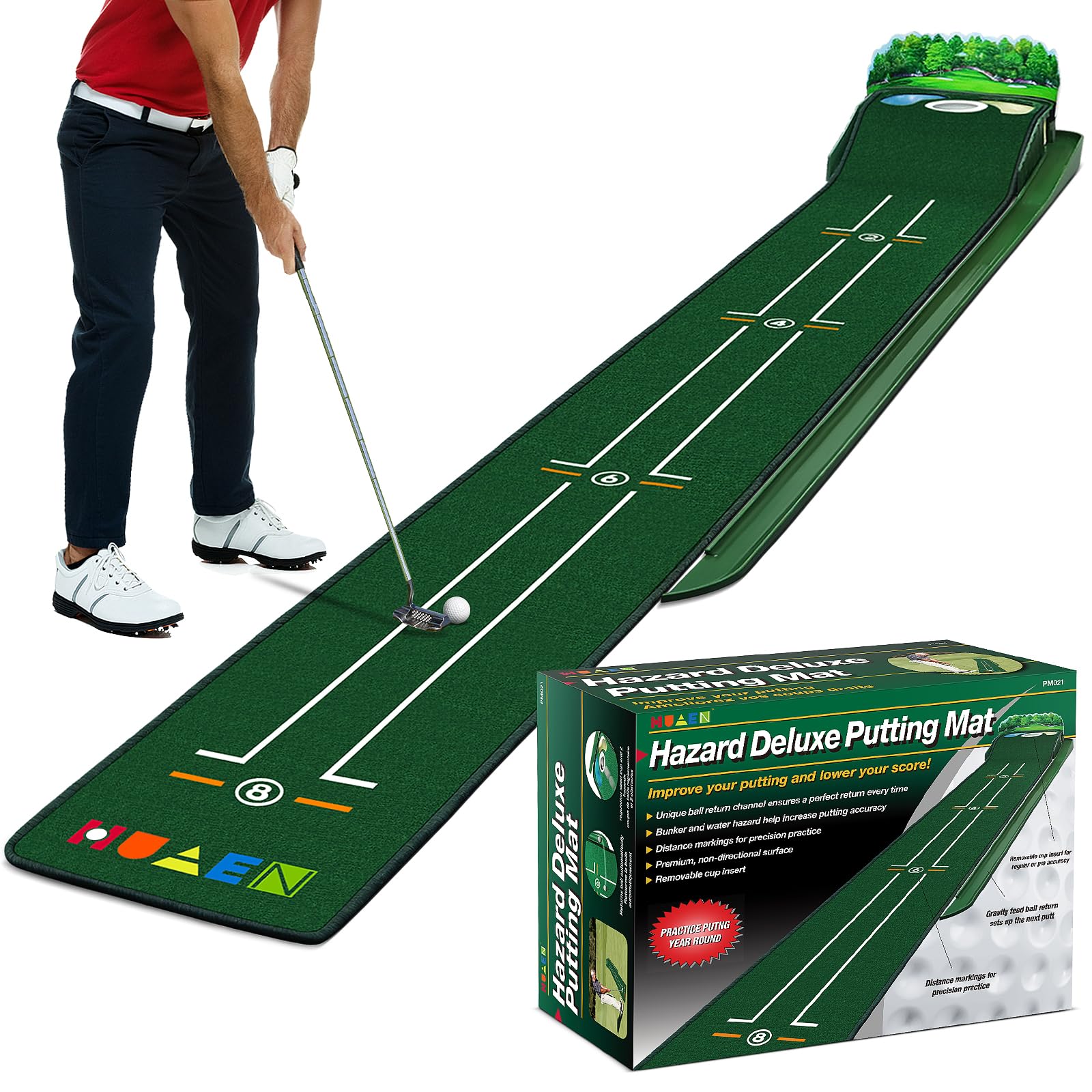 Golf Putting Mat Putting Green Indoor & Outdoor with Ball Return and 3 Holes Improve Accuracy and Speed Durable Wrinkle-Resistant Velvet Crystal Mat Golf Accessories for Men