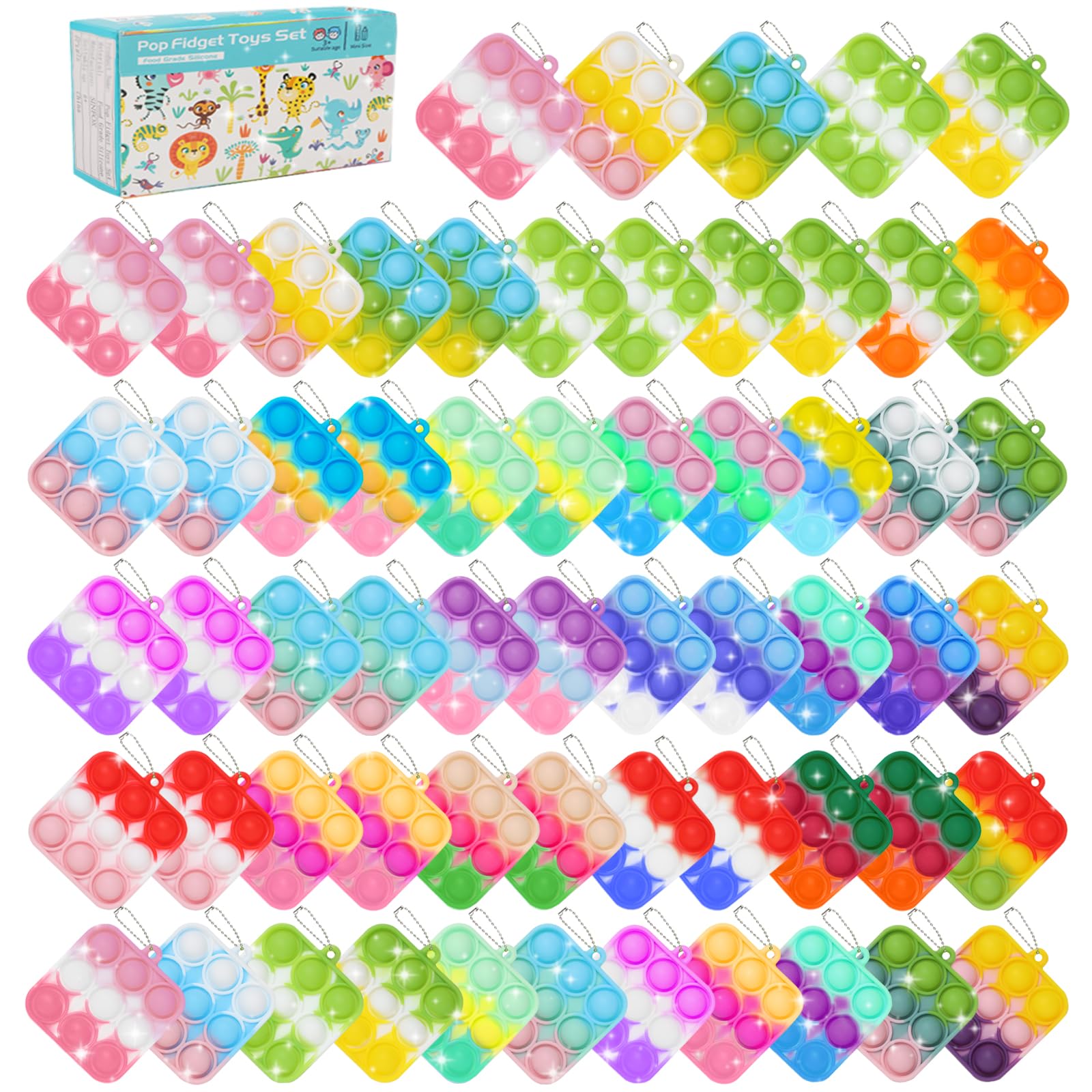 57PCS Party Favors for Kids,Fidget Toys Bulk Its Birthday Party Favors for Kids Toddlers Adult, Small Classroom Prizes Box Fidgets Toys for Kids, Goodie Bag Stuffers, Treasure Chest, Bubbles Poppers