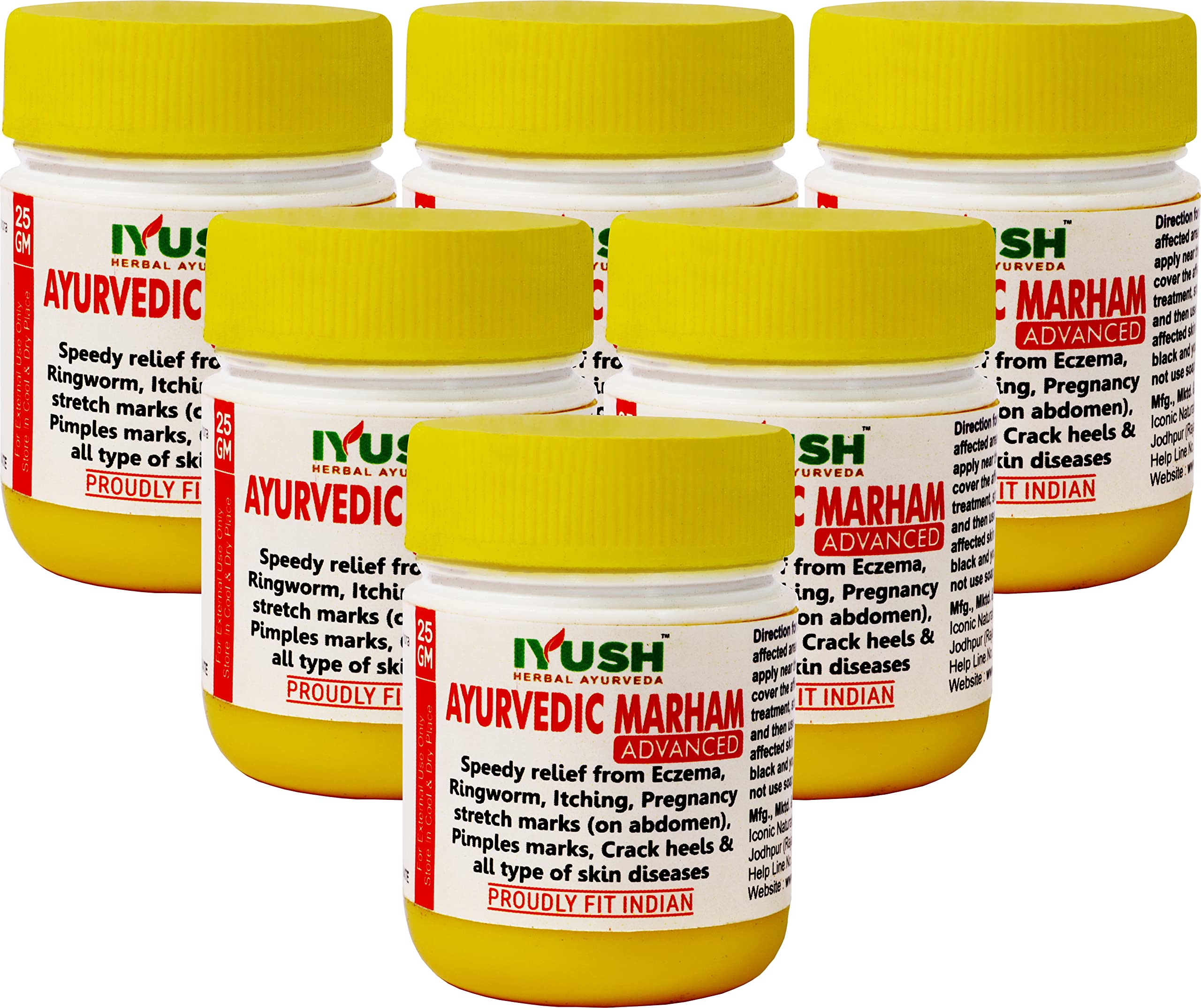 IYUSH Herbal Ayurvedic IYUSH Ayurvedic Marham Ointment for Itching and Ring Worms, 25gm each (Pack of 6).