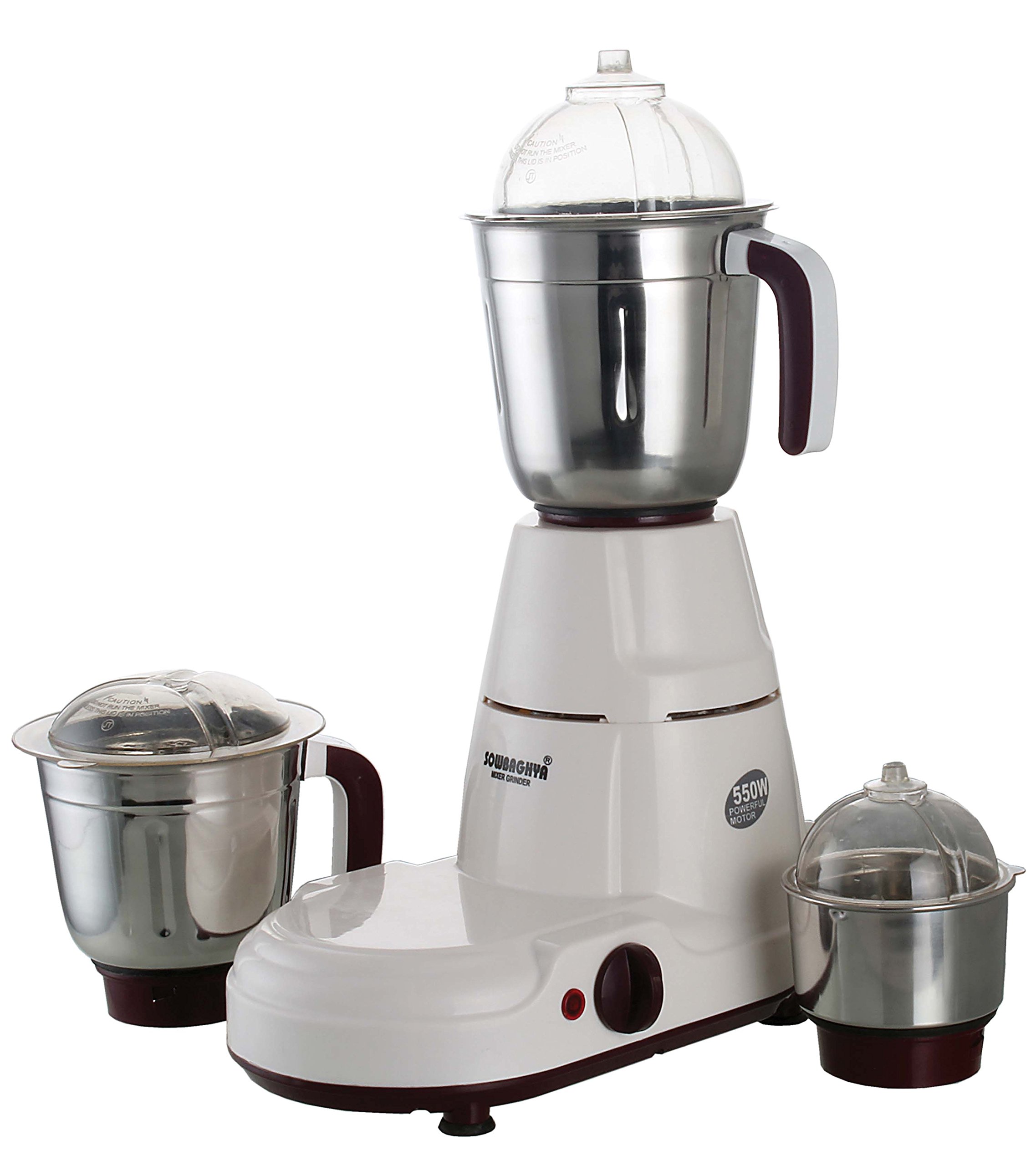 SOWBAGHYA Stylus Mixer Grinder, 3 Jars 550W, (Multicolor) | Stainless Steel Leak-Proof Jars | Speed & Pulse Function | Jars & Flexi Lid | Square Shaped Quadri Flow Blender Jar