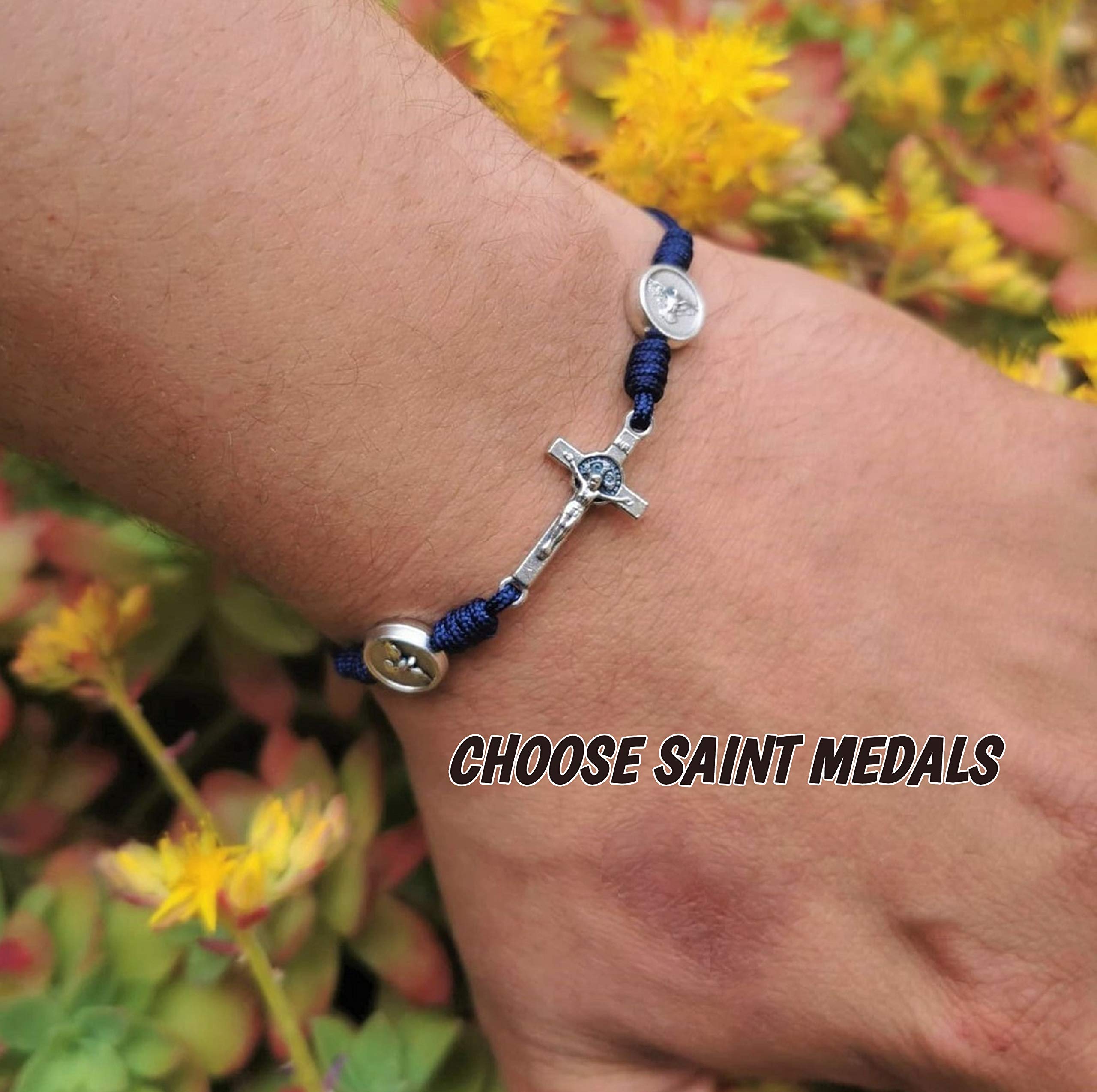 Catholic Saint Medals Cross Bracelet - Men Women Kids Religious Gift - Adjustable Cord