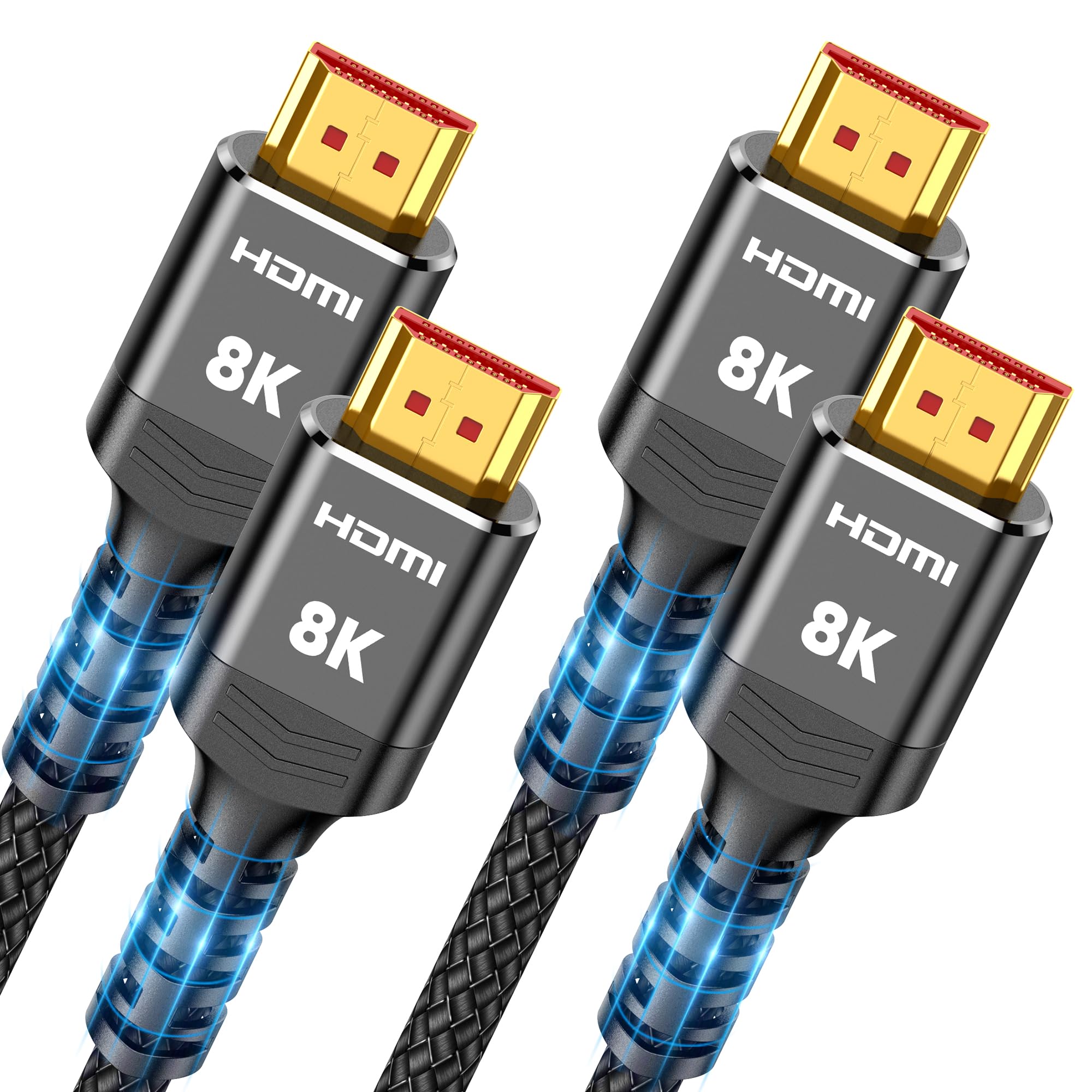 Highwings 8K HDMI Cable 2.1 2-Pack 6.6FT, Slim 48Gbps High Speed HDMI Braided Cord-4K@120Hz 144Hz 8K@60Hz, HDCP 2.2&2.3, Dynamic HDR,eARC,DTS:X,RTX 3090,Compatible with Roku TV/HDTV/PS5/Blu-ray