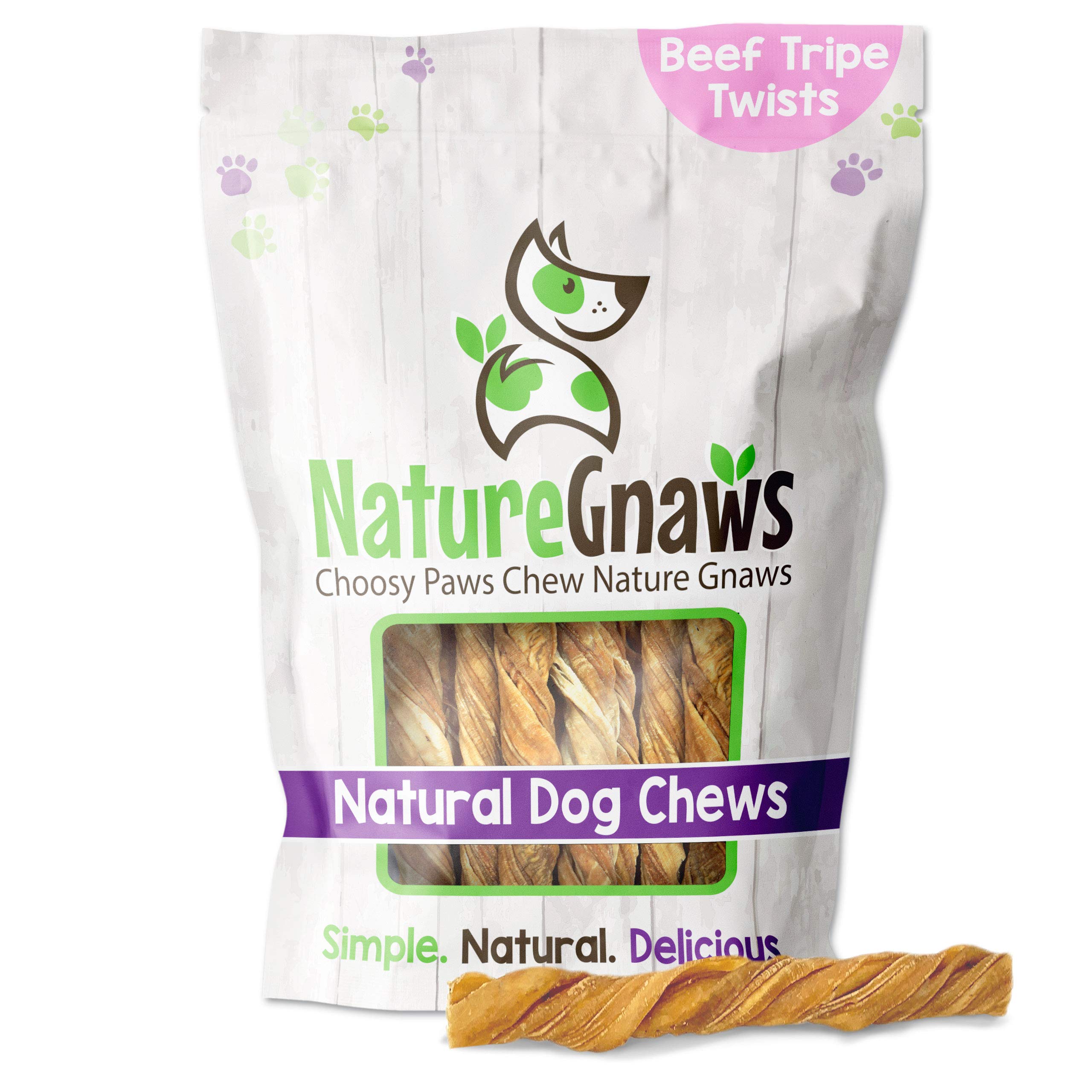 Nature Gnaws Tripe Twists for Dogs - Premium Natural Beef Sticks - Simple Single Ingredient Crunchy Dog Chew Treats - Rawhide Free 5 Count (Pack of 1)