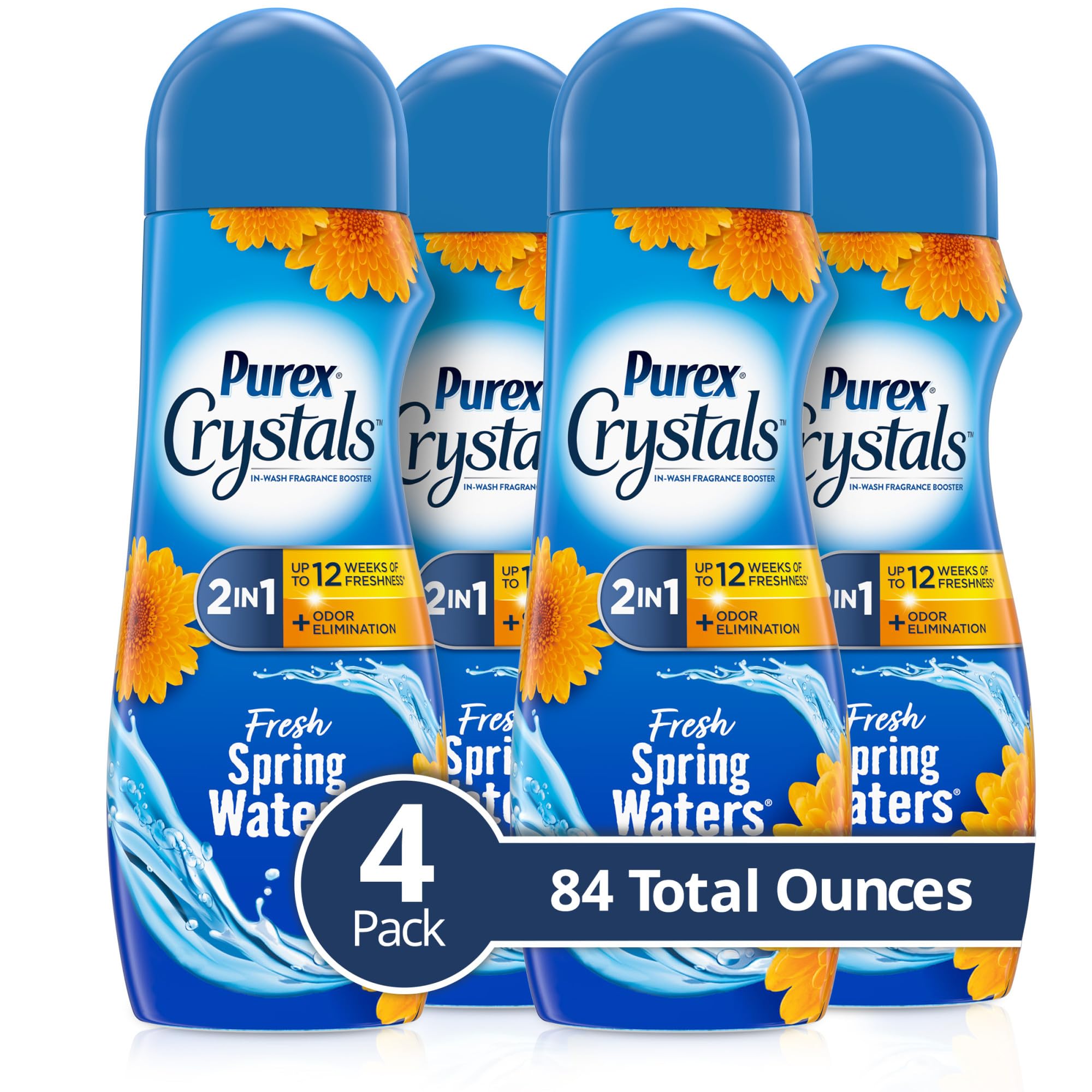 Purex Crystals In-Wash Fragrance and Scent Booster, Fresh Spring Waters, 21 Ounce (Pack of 4)