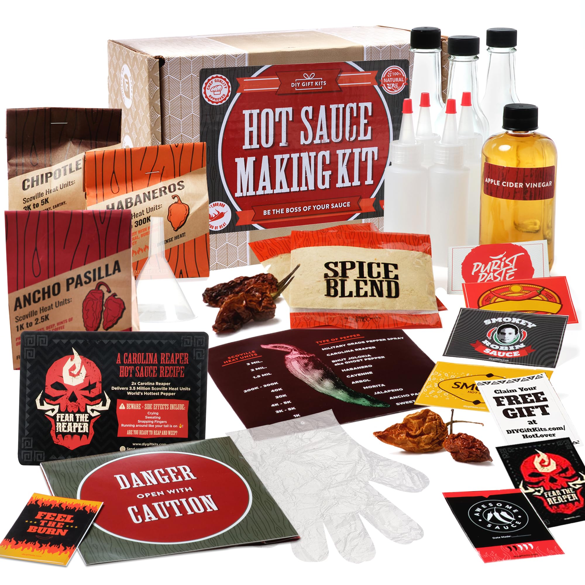 DIY Gift Kits Carolina Reaper Hot Sauce Kit with Instructions, All-Inclusive Set with Ghost Peppers for Making The World's Hottest Hot Sauce! With 2,000,000 Scoville Units!