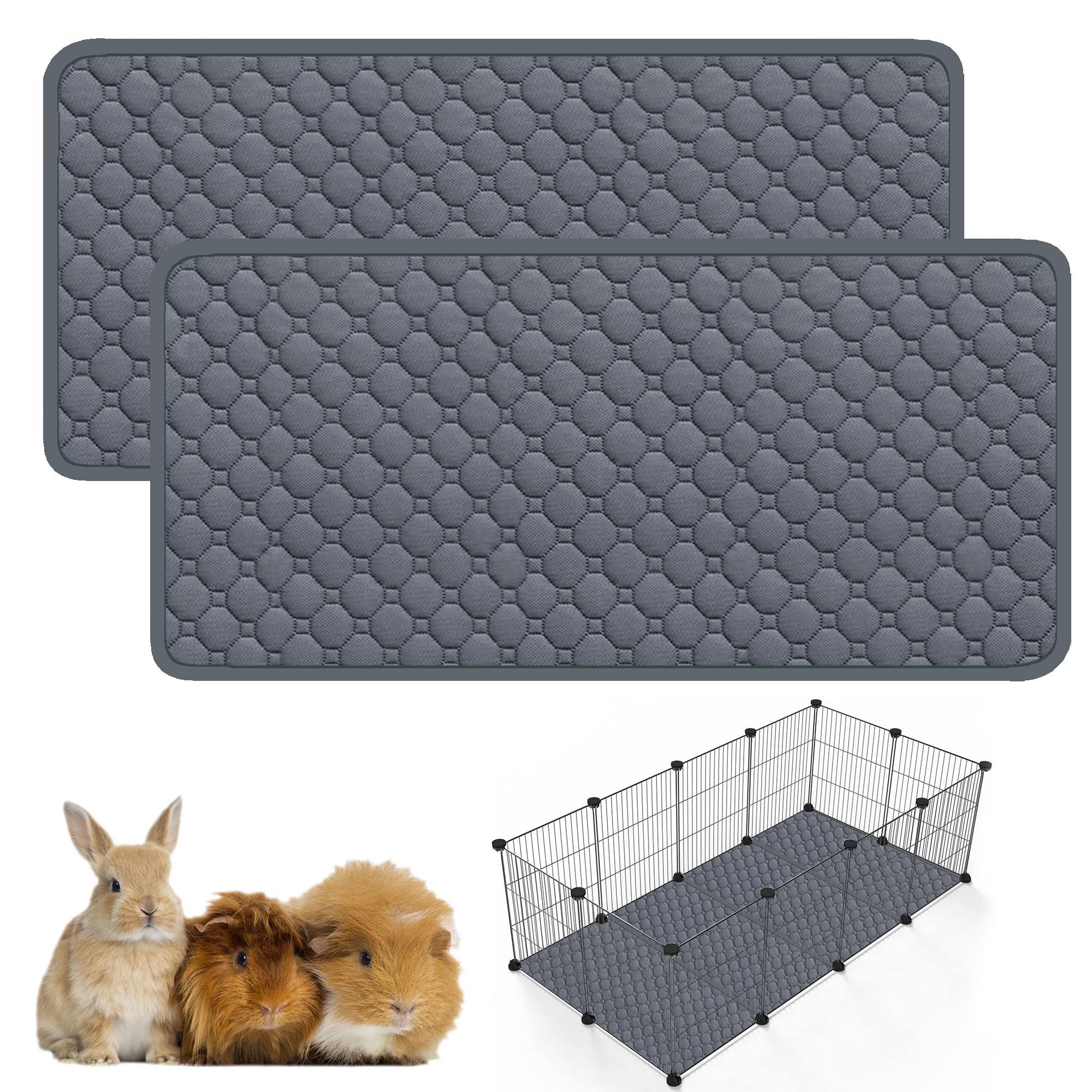 JCD Guinea Pig Cage Liners for C&C 19.7 x13.8in 2 Pack, Washable Guinea Pig Pee Pads, Waterproof Reusable & Anti Slip, Super Absorbent Guinea Pig Bedding for Small Animal, Rabbit, Bunny, Chinchilla