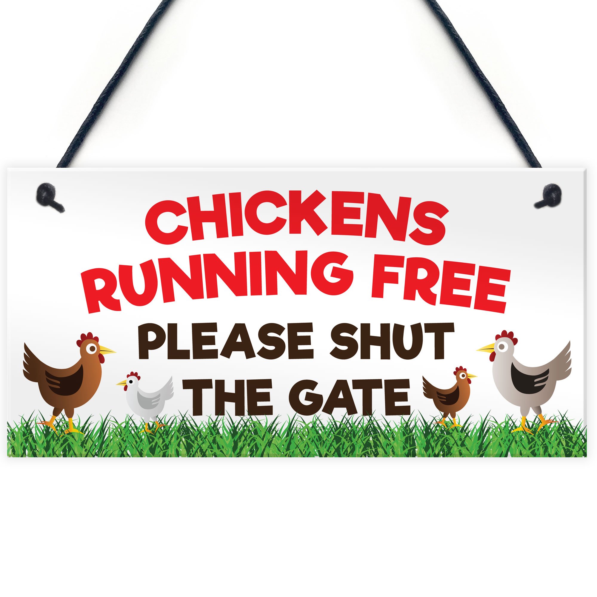 RED OCEANChickens Running Free Shut The Gate Hanging Plaque Hens Coop Garden Range Sign