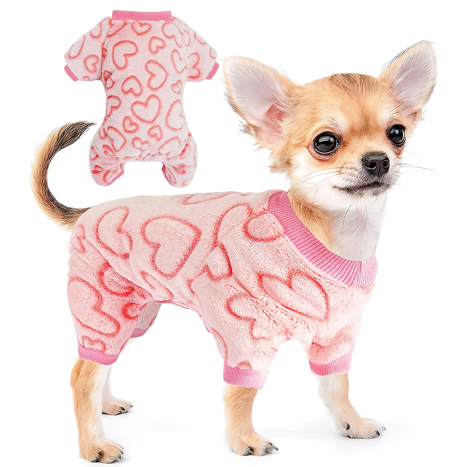 FUTERLYDog Fleece Pajamas Dog Heart Pajamas Cute Dog Onesie Pajamas Warm Dog Valentines Pajamas Dog Clothes Dog Jumpsuit Dog Outfit Sweet Heart Dog Pajamas for Small Medium Cats and Dogs (Pink,L)