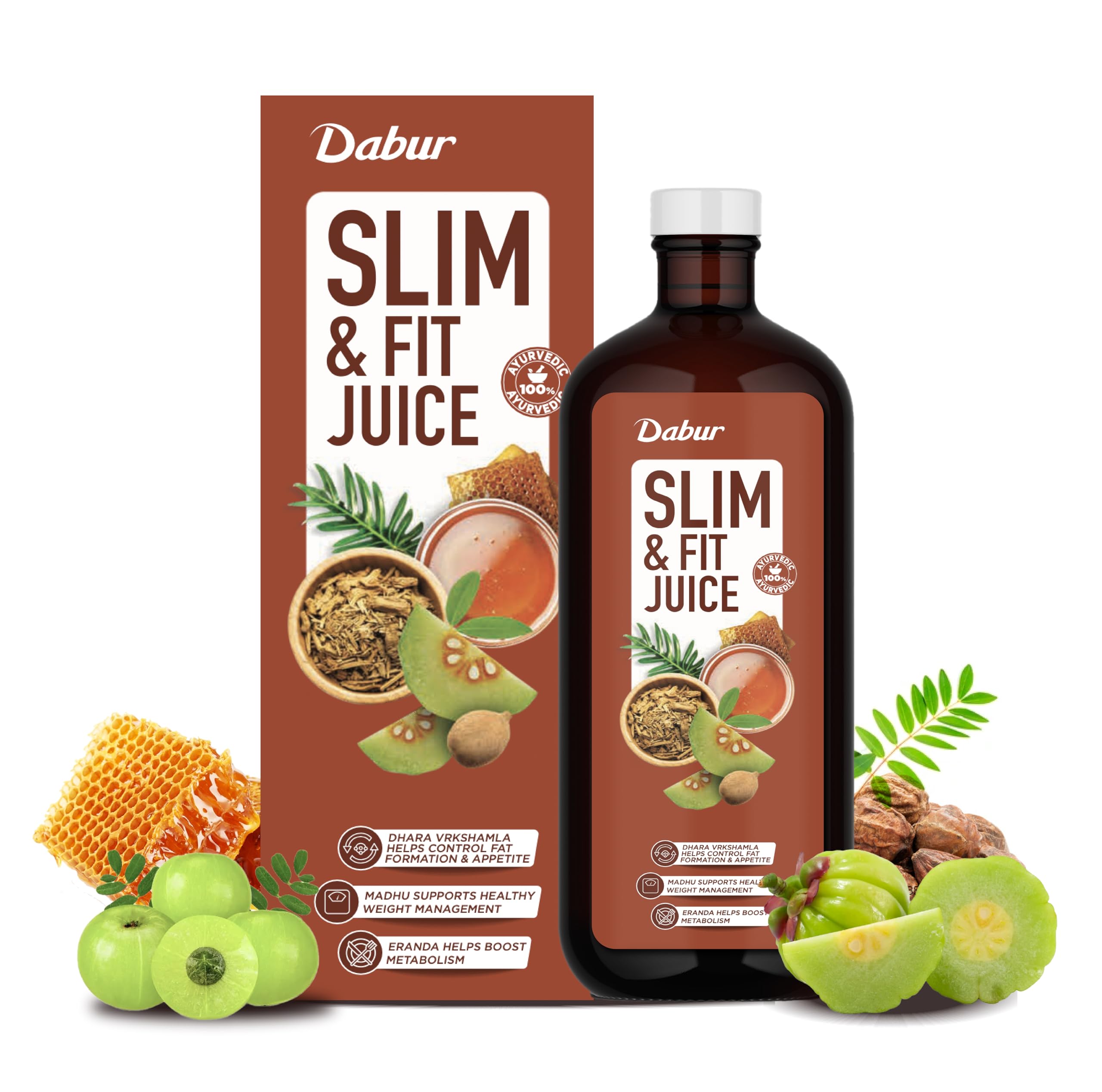 Dabur Slim & Fit Juice - 1L | 100% Natural & Ayurvedic | No Artificial Colours, Sugars & Flavours | Healthy Weight Management |Helps Boost Metabolism