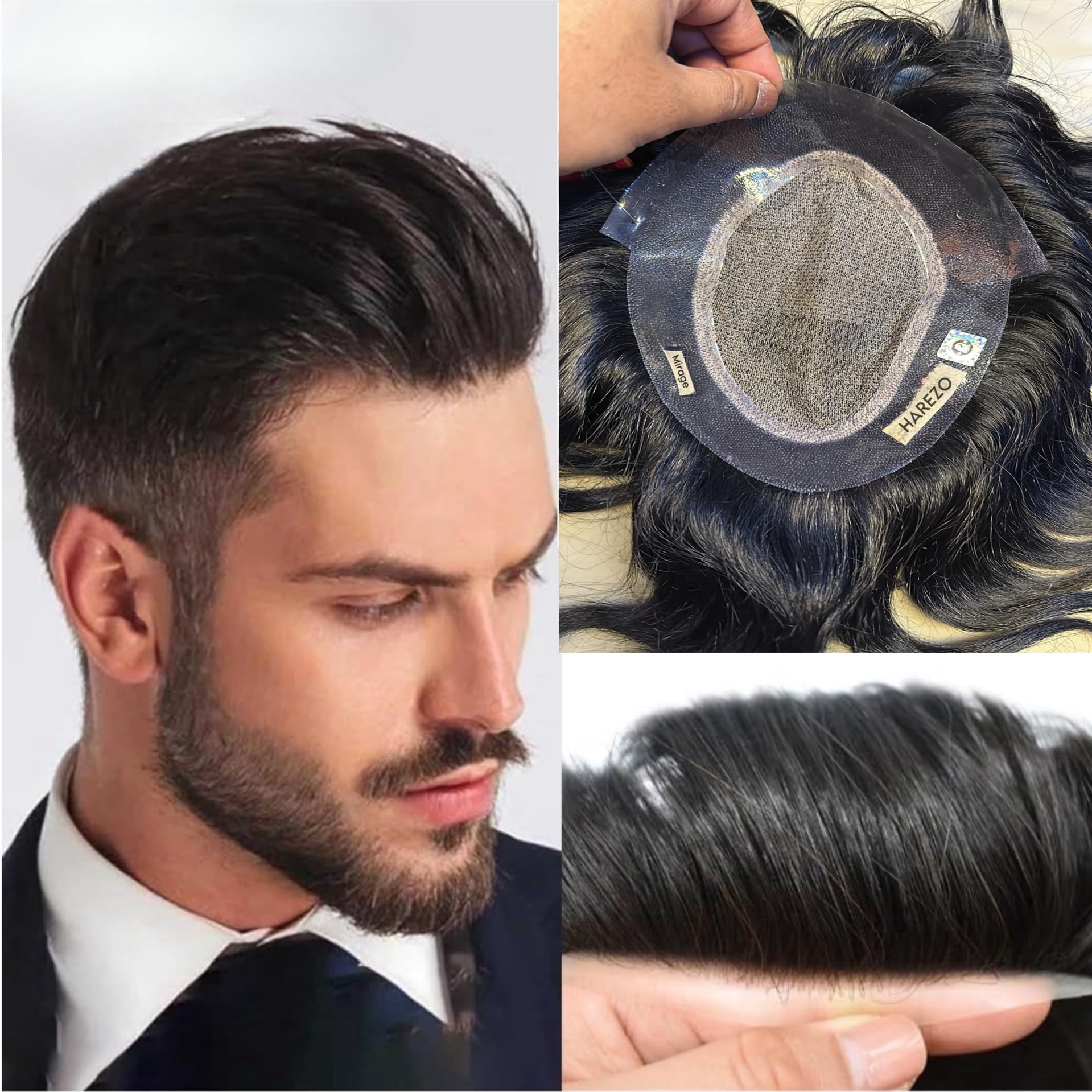 HAREZO Australia Mirage Hair Patch for men | Natural Front Hairline | Skin Base wig | Scalp Visible in Partition Hair Style | 100% Human Hair with Single Knotting in 2 Layer Net | .03mm Ulta Thin base