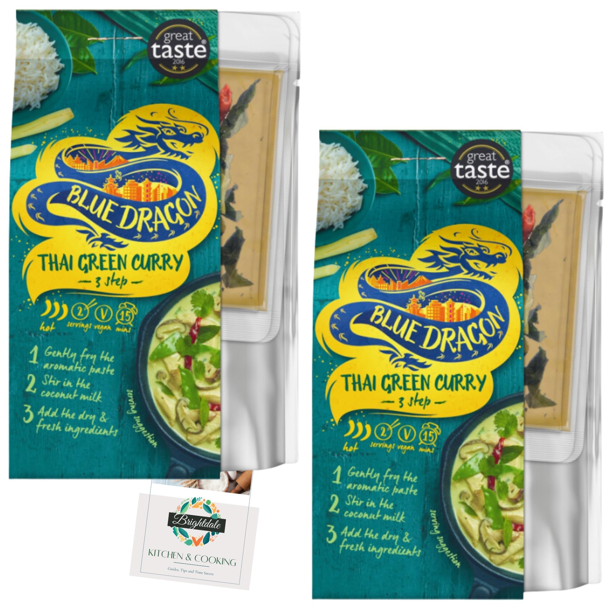 Thai Curry Kit Bundle with Blue Dragon Thai Green Curry 3 Step Kit 253g 2 Pack + Brightdale Kitchen Booklet