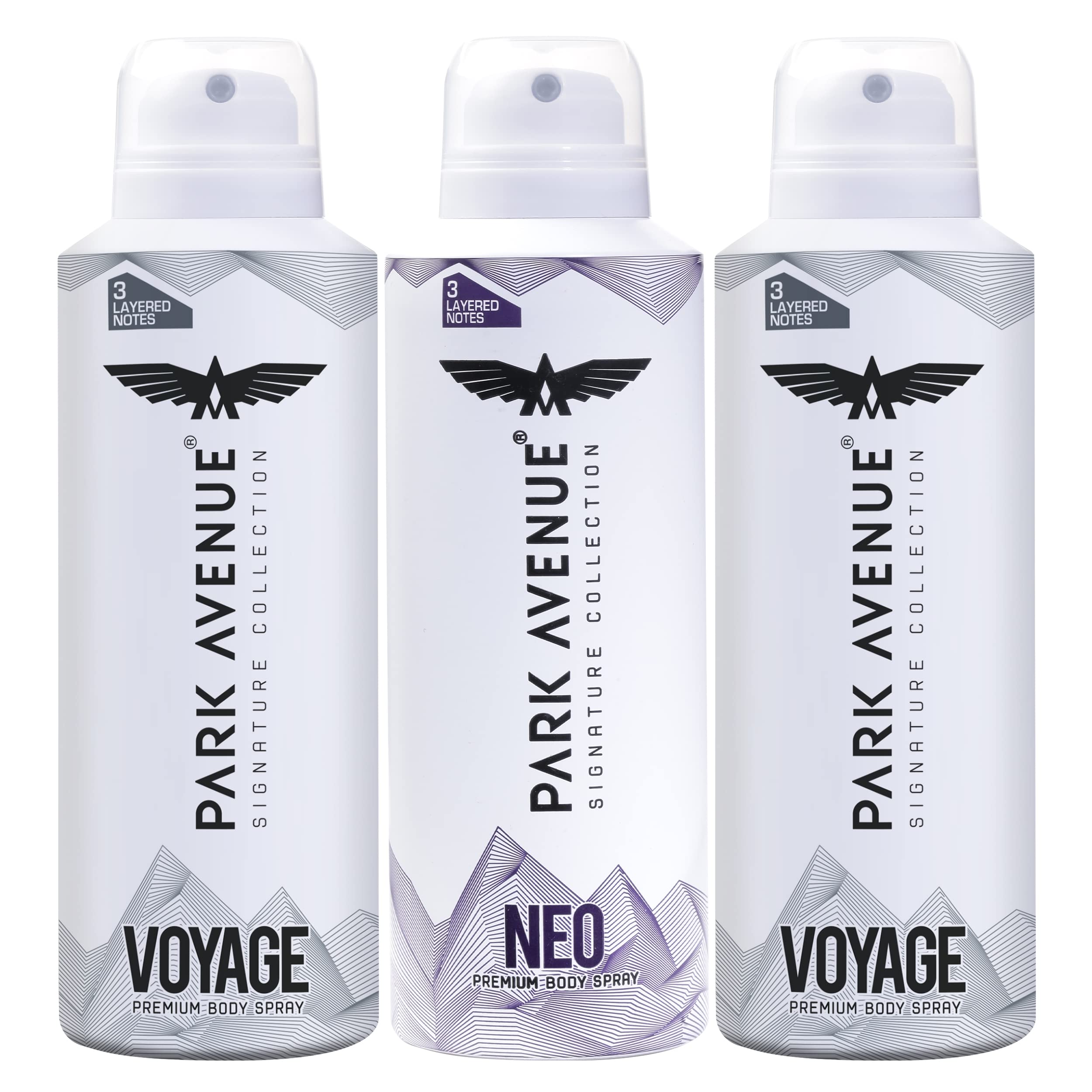 Park Avenue Men Voyage & Neo Signature Collection | Deodorant Spray | Fresh Long-Lasting Aroma | 150Ml Each (Pack Of 3), 450 Millilitres