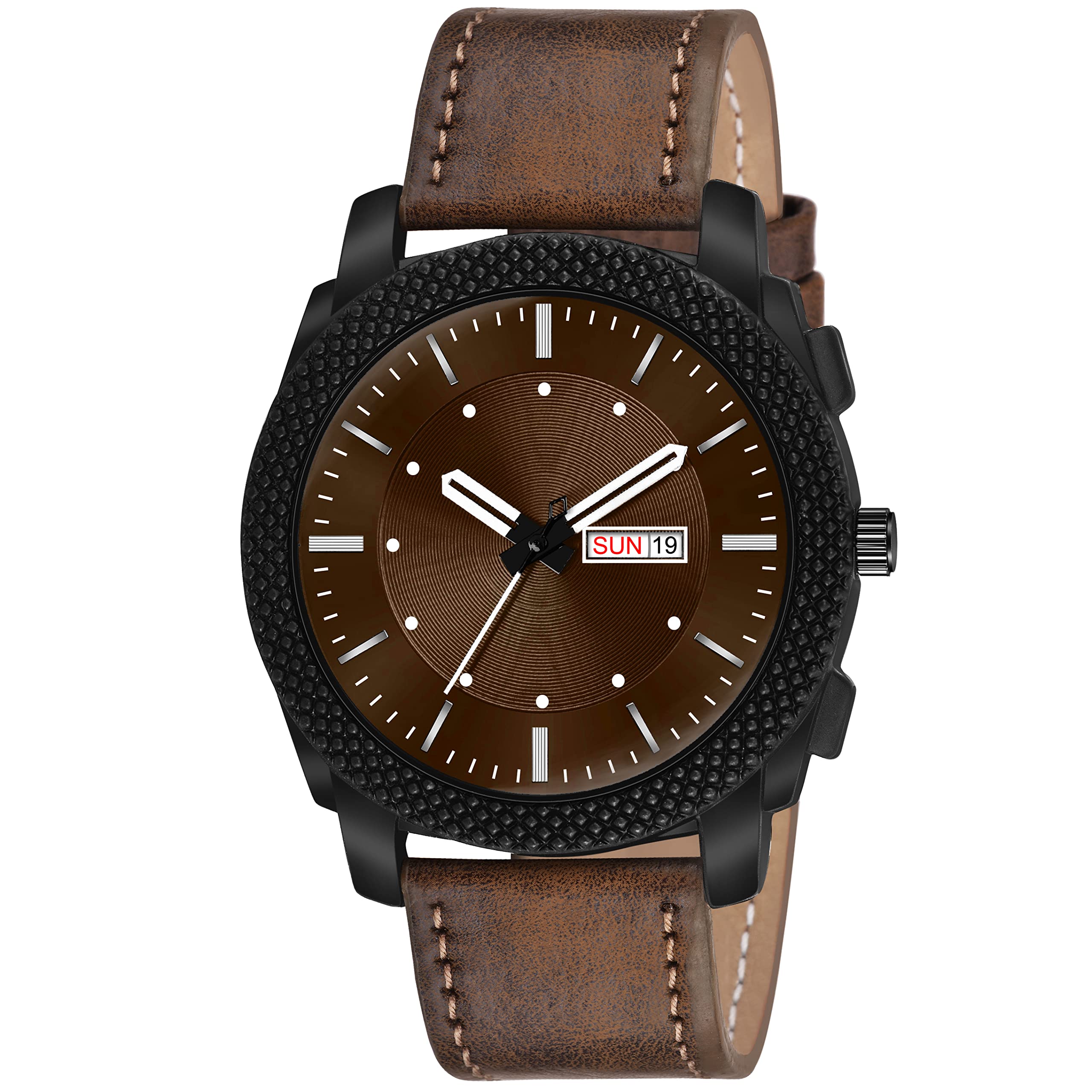 ShocknshopAnalog Day Date Functioning Leather Strap Wrist Watch for Men and Boys (Brown Dial and Strap) -W72BRN