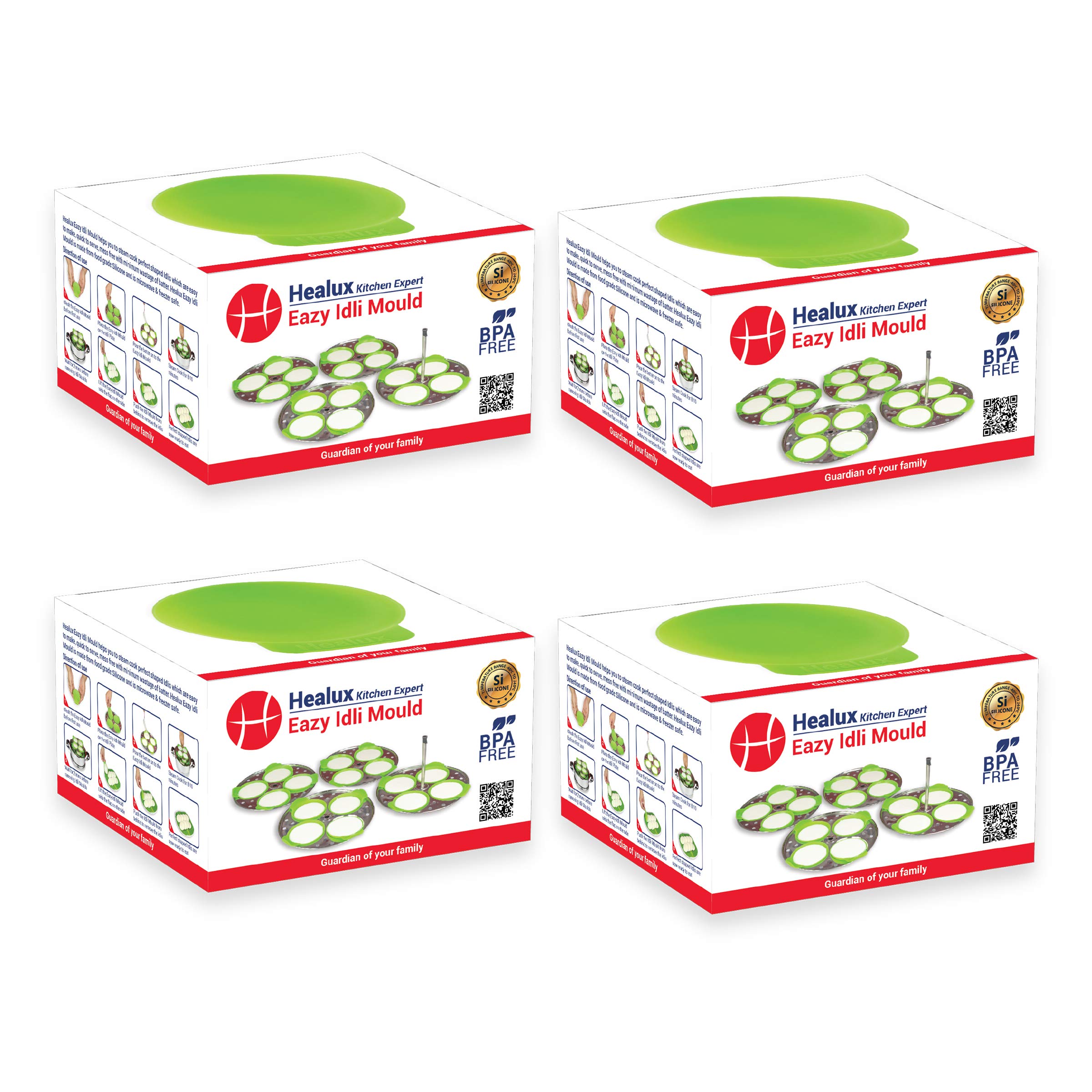 Healux Original Silicone 8 Pcs Idli Maker - ( Green , Pack of 4)