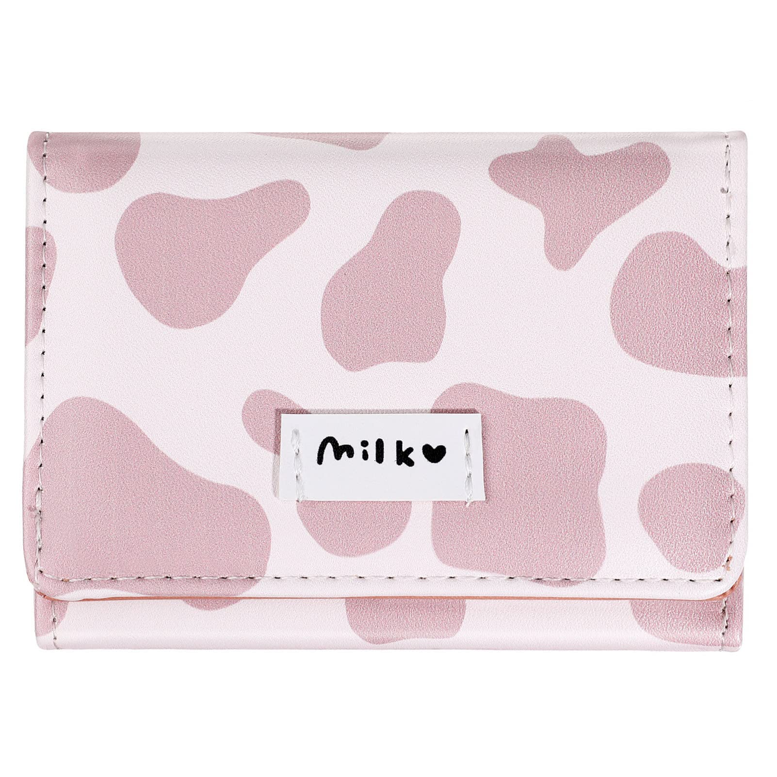 TENDYCOCO Cute Cowprint Wallet Small Tri-folded Wallet Pink Purse for Women Girls, Pink, 10.7X8.3CM, Centimeter