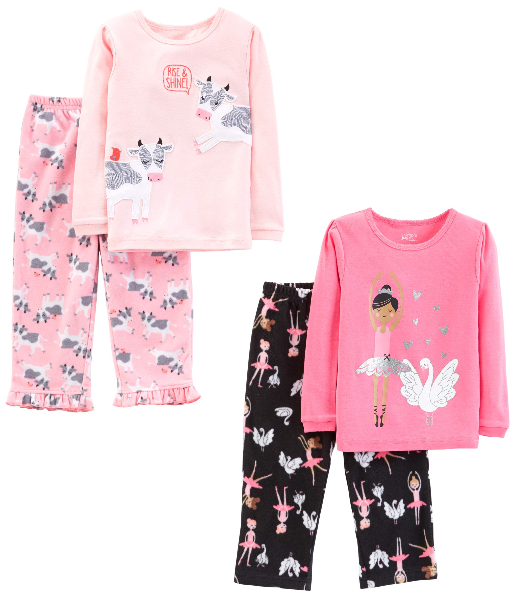 Simple Joys by Carter'sGirls' 4-Piece Pajama Set (Cotton Top & Fleece Bottom)