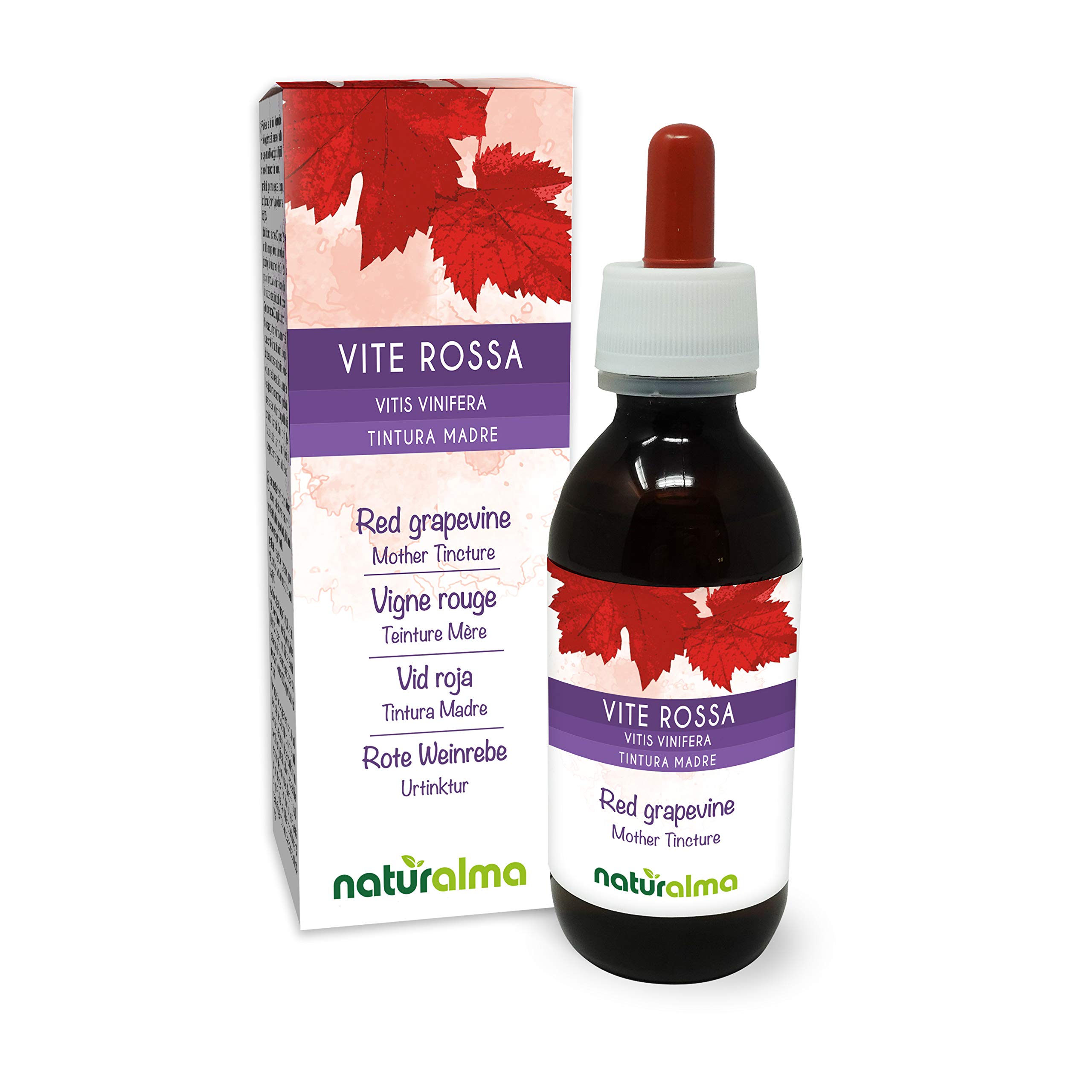 Red Grapevine (Vitis vinifera) Leaves Alcohol-Free Mother Tincture Naturalma - Liquid Extract Drops 120 ml - Food Supplement - Vegan