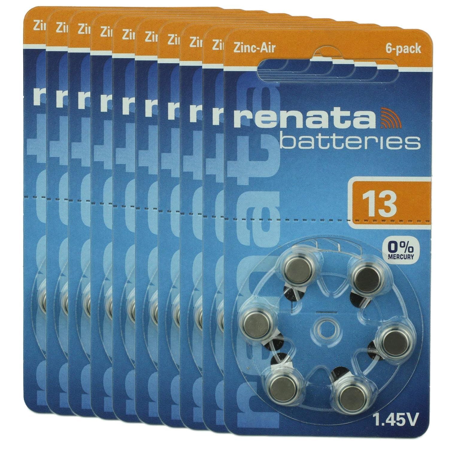 Renata Size 13 Hearing Aid Batteries - 60 Pieces