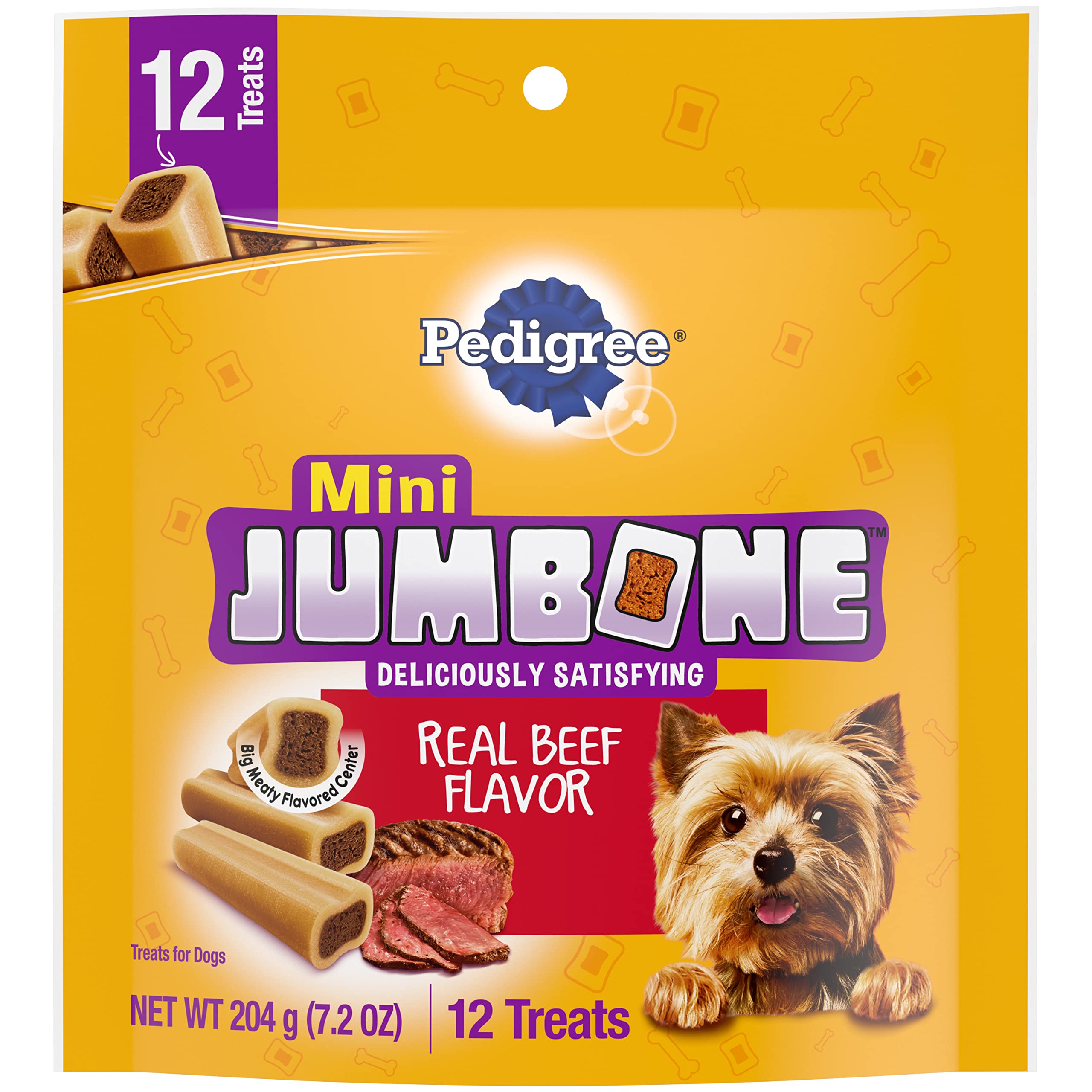 PedigreeMINI JUMBONE Small Dog Treats Real Beef Flavor, 7.2 oz, 12 Count (Pack of 8)