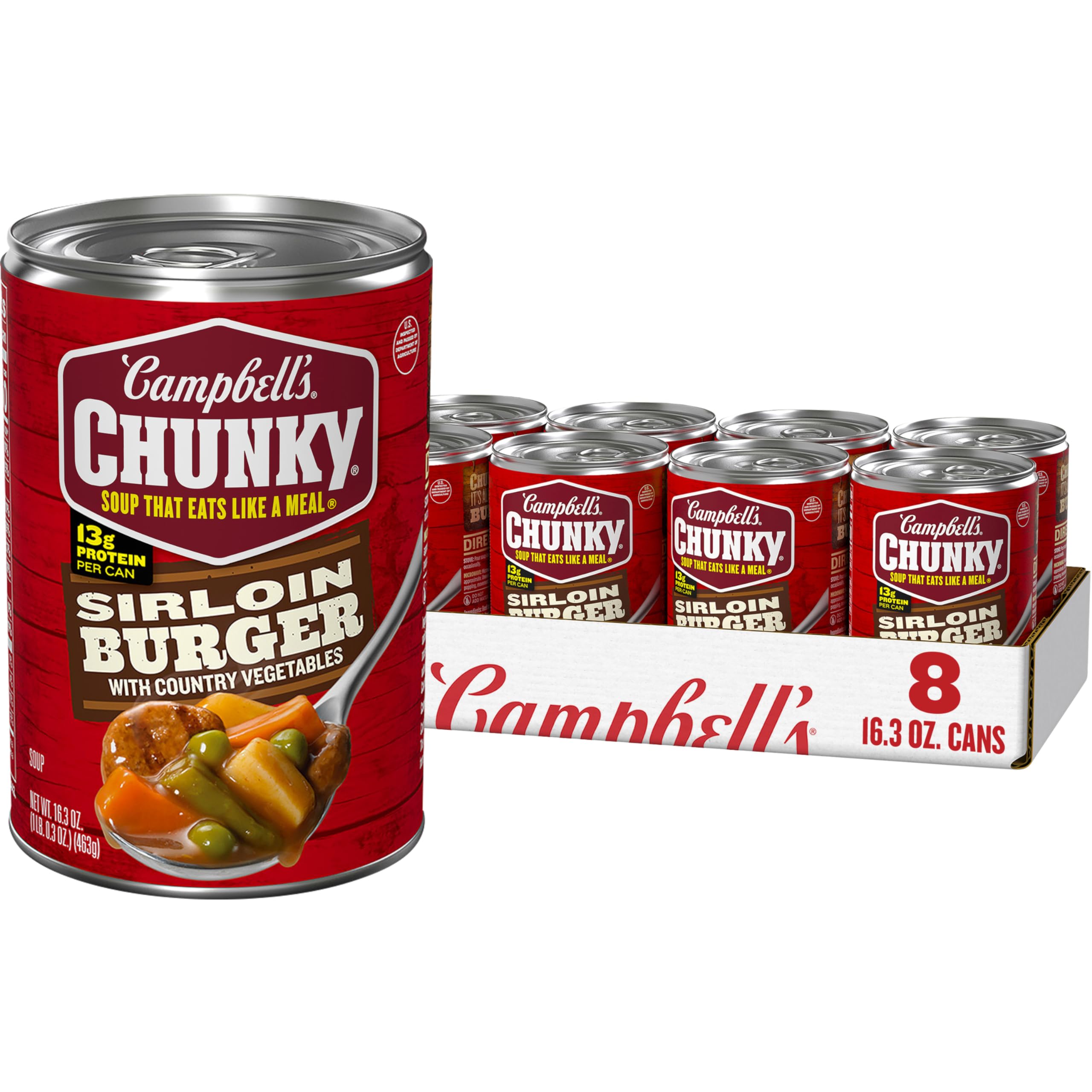 Campbell's Chunky Soup, Sirloin Burger With Country Vegetable Beef Soup, 16.3 Oz Can (Case of 8)