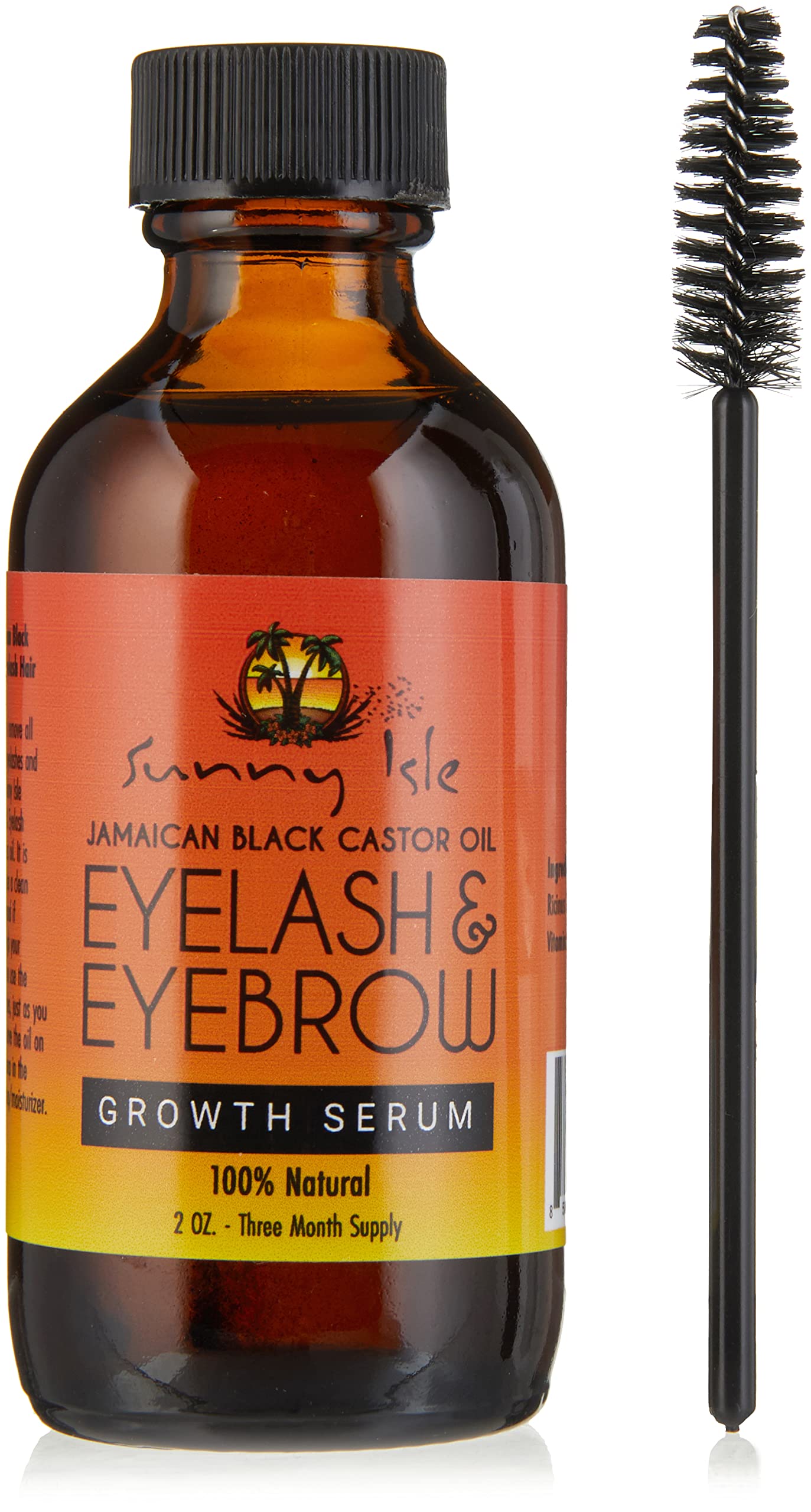 Sunny Isle Jamaican Black Castor Oil Eyelash & Eyebrow Growth Serum, Orange, 2 Ounce