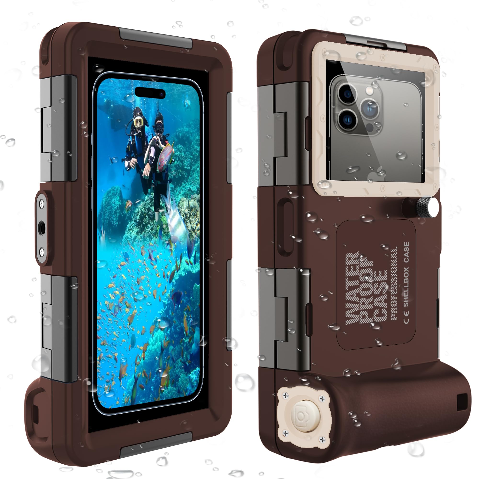 ShellBox Case Diving Case 2nd Gen for iPhone/Samsung Galaxy Series, Universal Phones[4.9-6.9 Inch],Snorkeling[15m/50ft] Full Body Protector(Coffee-Beige)