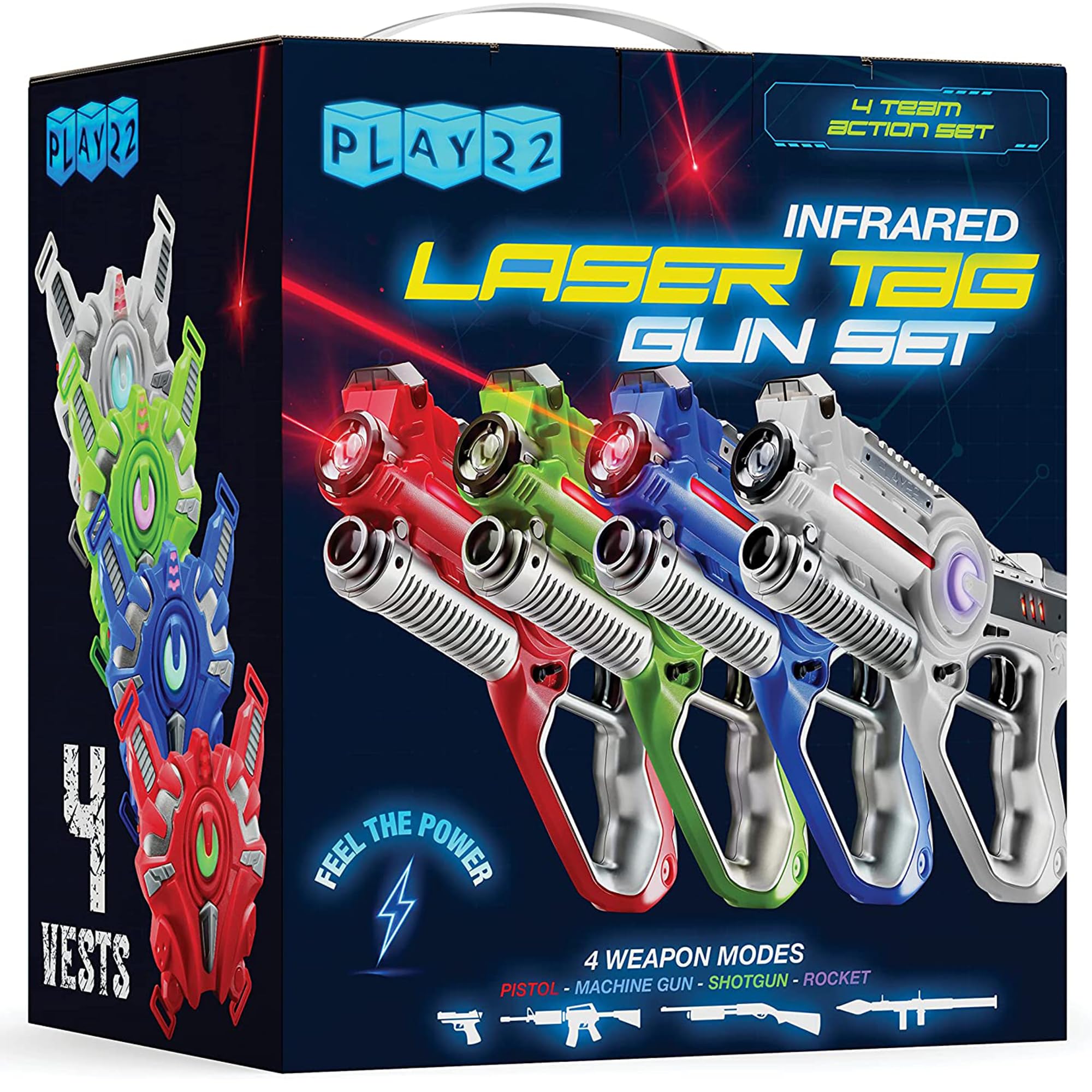 Play22Laser Tag Sets Gun Vest - Infrared Laser Tag Set 4 Guns 4 Vests - Laser Tag Gun Toys for Indoor Outdoor - Laser Tag Game Set Best Gift Boys Girls – Original