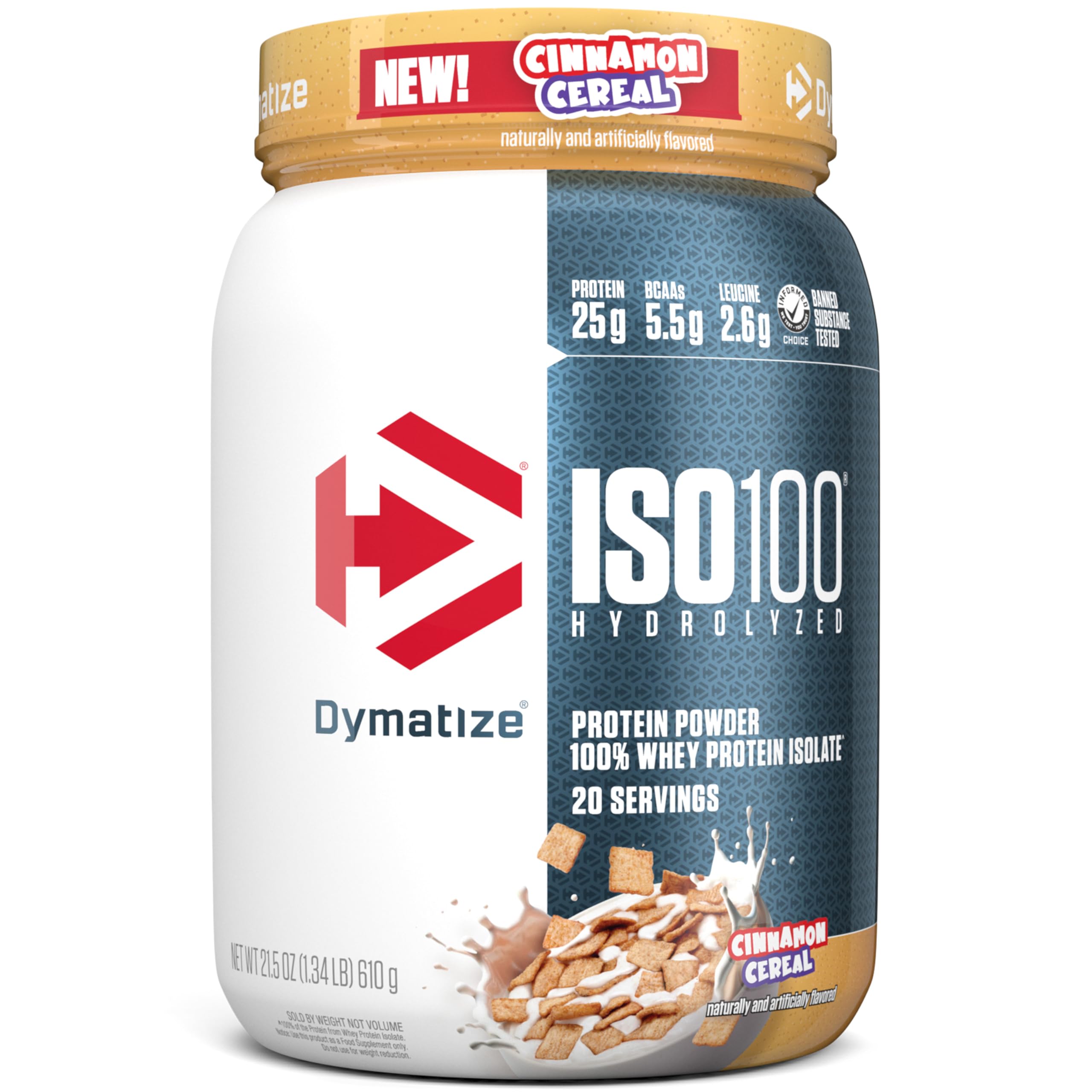 DymatizeISO100 Hydrolyzed Protein Powder, 100% Whey Isolate, Cinnamon Cereal, 20 Servings, Gluten-Free