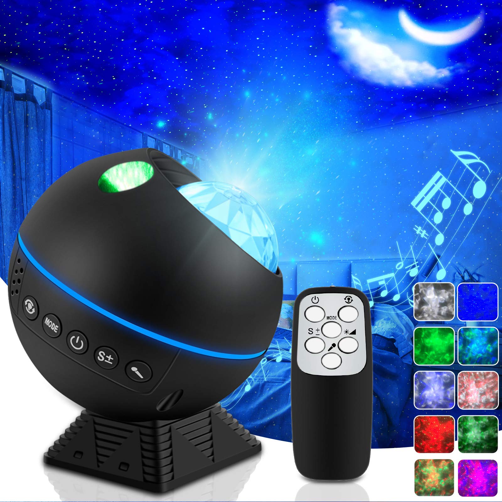 Star Projector, Star Night Light Galaxy Projector for Bedroom Party Ceiling with LED Nebula Cloud Wave, Adjustable Brightness 10 Lighting Colors Starry Sky Lights with Remote Control for Kids Adults