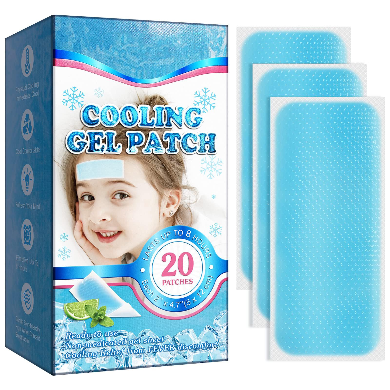 NALACAL20 Sheets Fever Patches for Kids - Hot Weather Cooling Gel Patches for Adults - Headache Patches - Forehead Cool Pads for Fever Discomfort - Cooling & Pain Relief, Drug Free