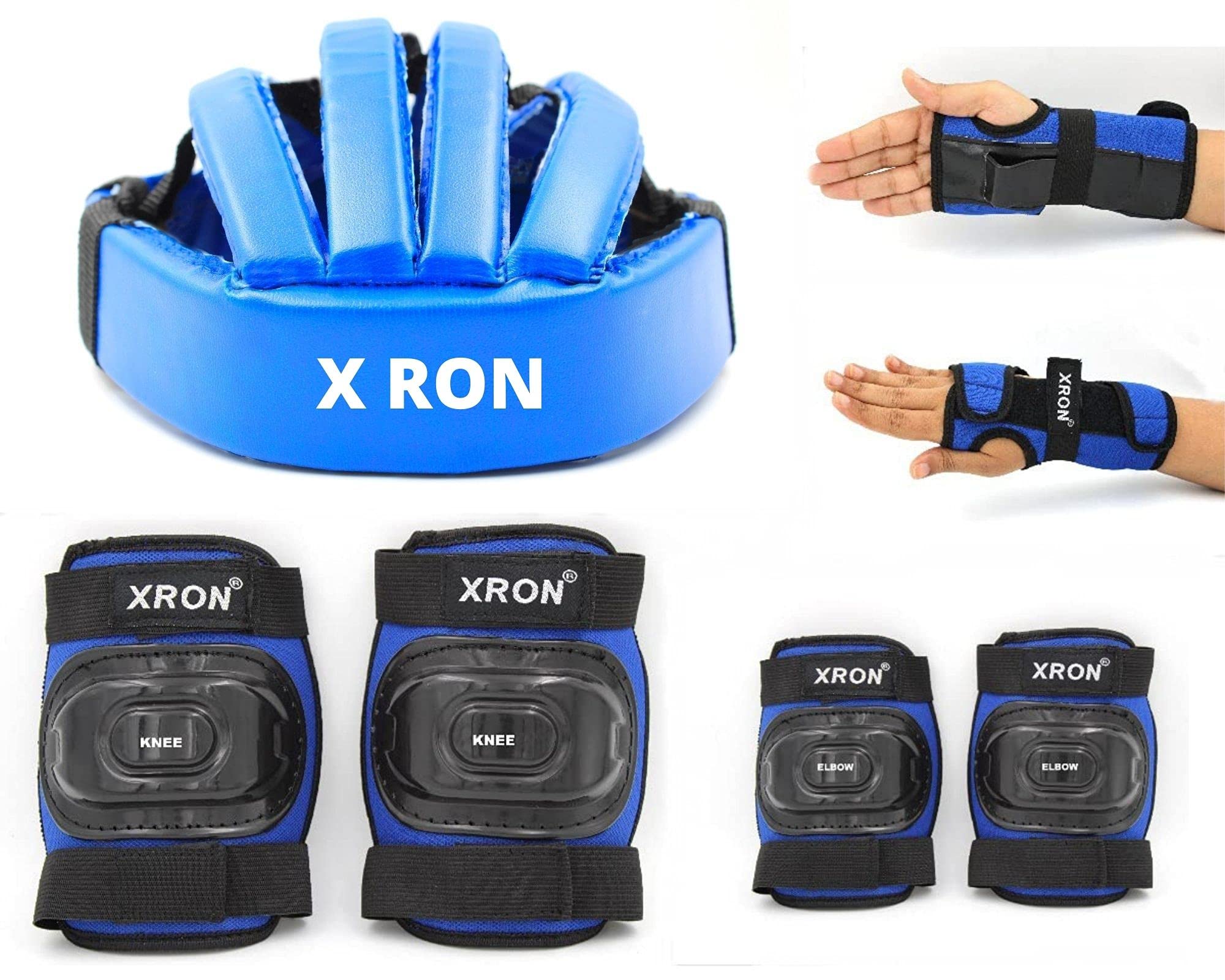 X RON Helmet Guard Knee Pad Elbow Pads Guards Protective Gear Set for Roller Skates Cycling BMX Bike Skateboard Inline Skating Scooter Riding Sports 7 Pcs Set Age Group 3-7 Years (Blue)