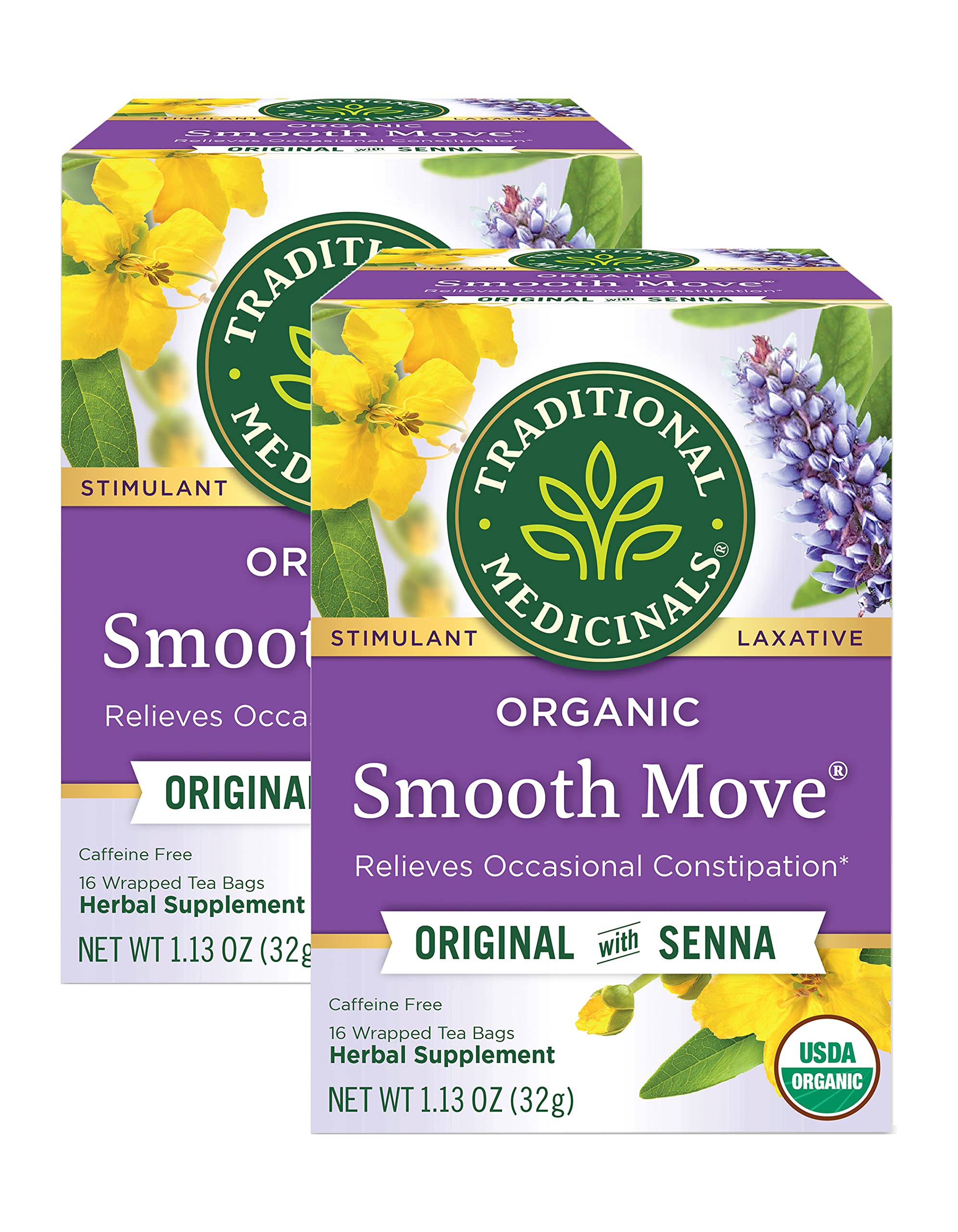 Traditional Medicinals, Organic Smooth Move, Senna Stimulant Laxative, No Caffeine,16 Wrapped Tea Bags (1.13oz)