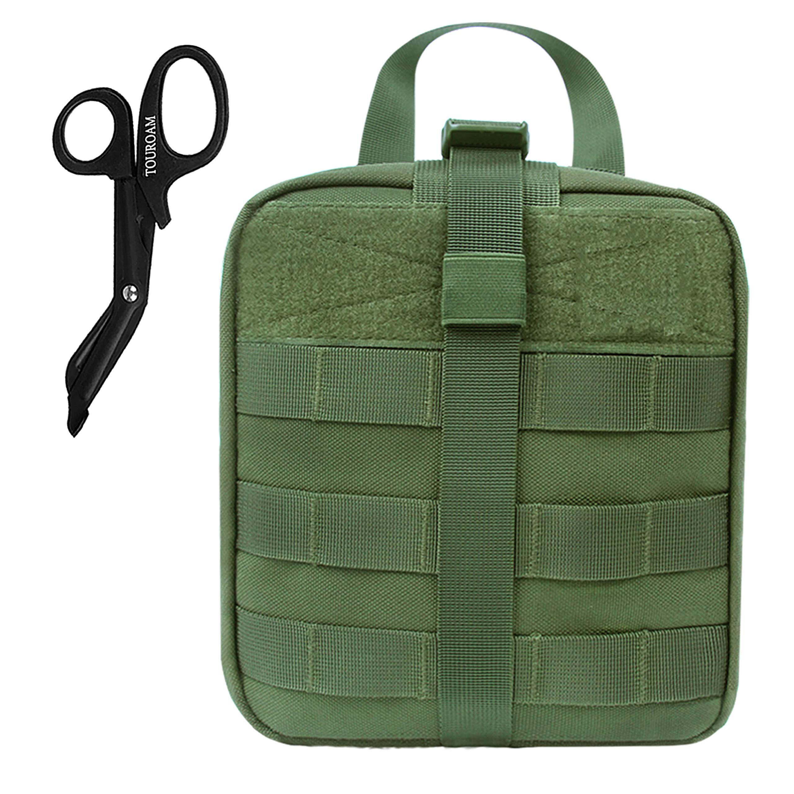 TOUROAM Emergency First Aid Medical Kit-MOLLE Admin Pouch IFAK-Wound Dressing Blood Control EMT Survival Trauma Kit-Camp Travel Car Medic Kit (Green Pouch)