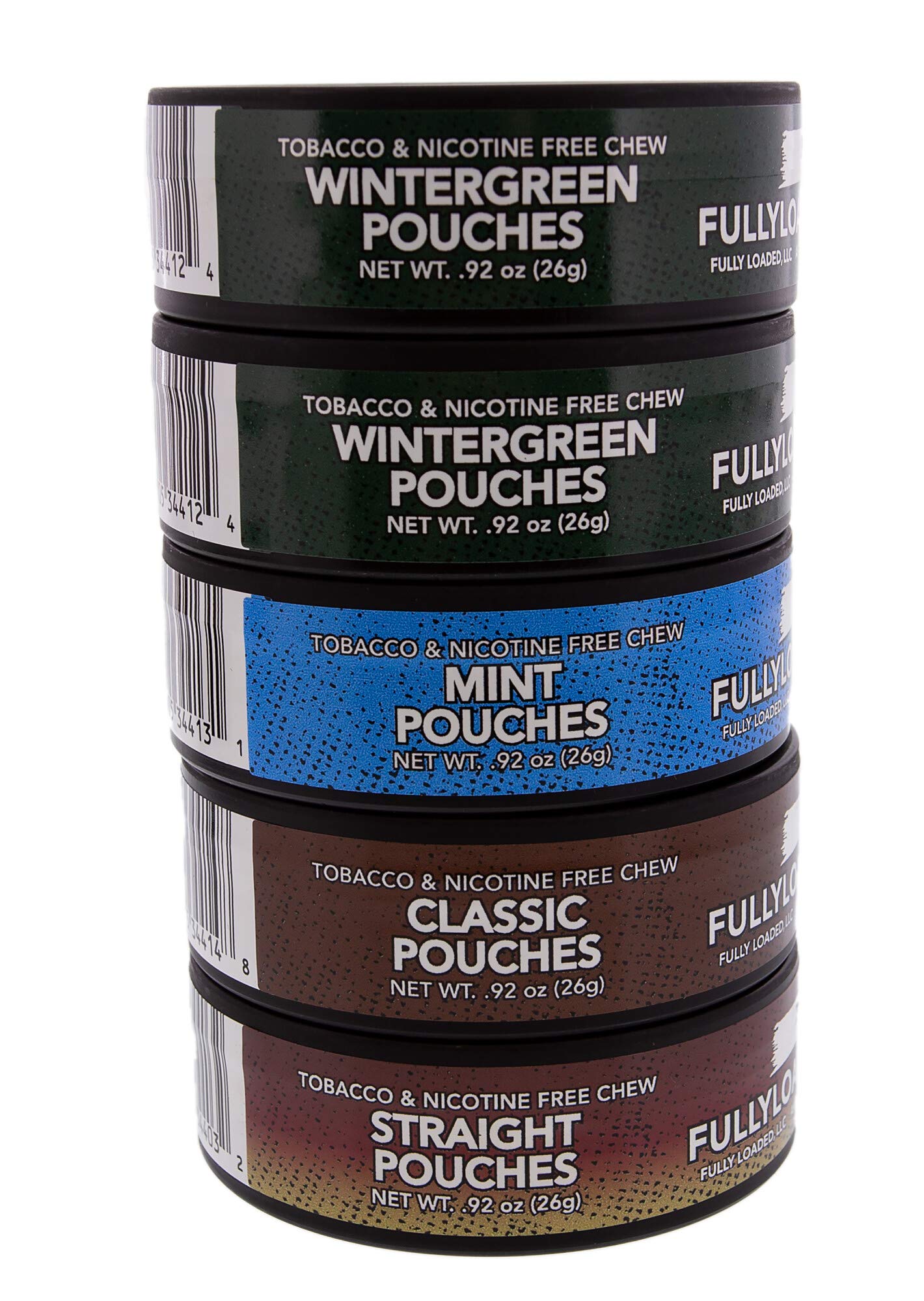 Fully Loaded ChewTobacco and Nicotine Free Sampler Pack Bullseye Pouches 5 Varieties of Flavor, Chewing Alternative