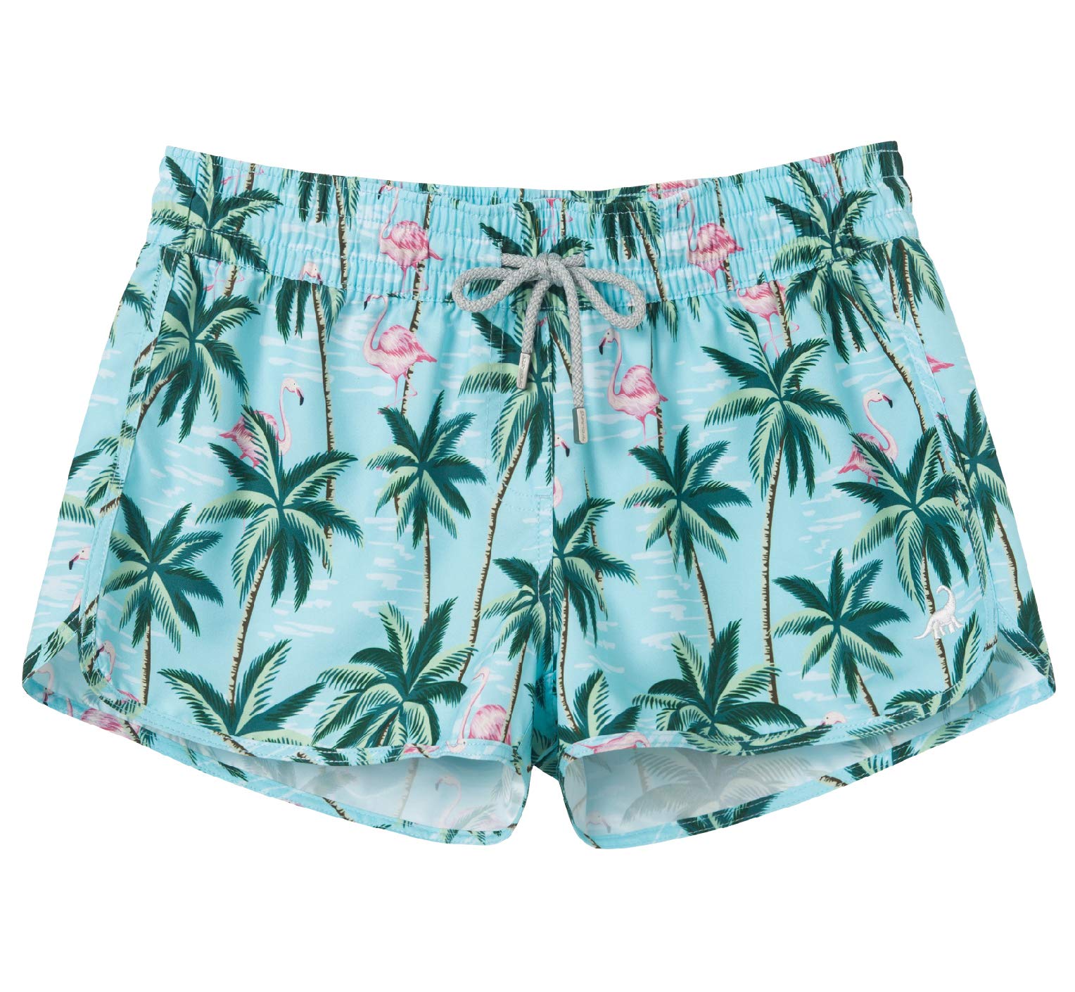 SURF CUZ Women's Prisma Board Short - Quick Dry Fabric Women Swim Shorts for Beach or Swim (2-4, Sky Blue - Coconut Tree)