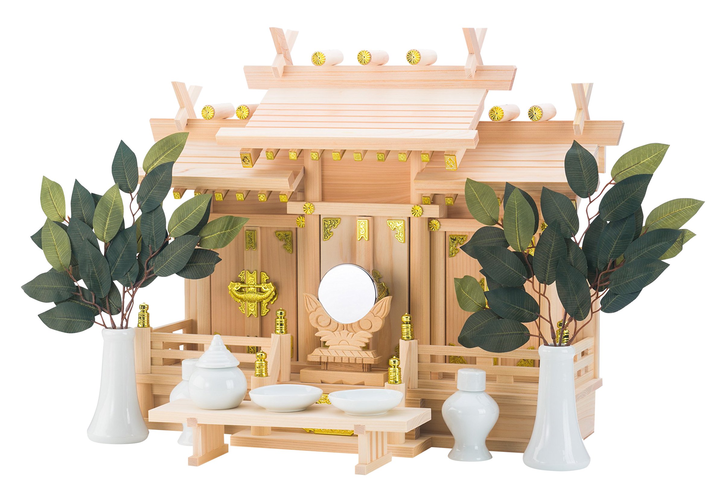 Shizuoka Wood Work Shinto Shrine Shelf, Roof Difference Three shrines Nagomi (Small) Shrine Shelf Set