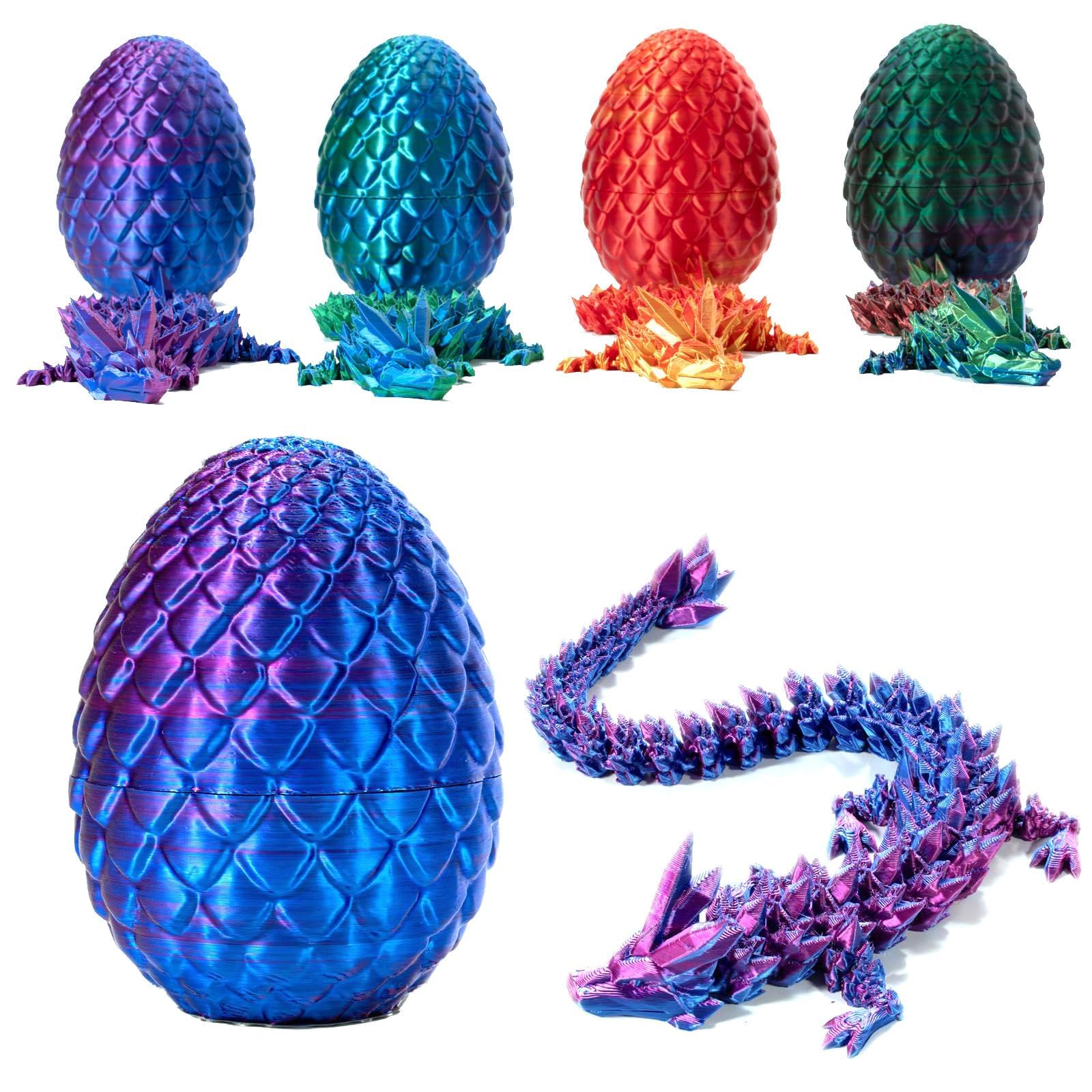 KASTWAVE 3D Printed Dragon in Egg, Full Articulated Dragon Crystal Dragon with Dragon Egg, Home Office Decor Executive Desk Toys, Adults Fidget Toys for ADHD