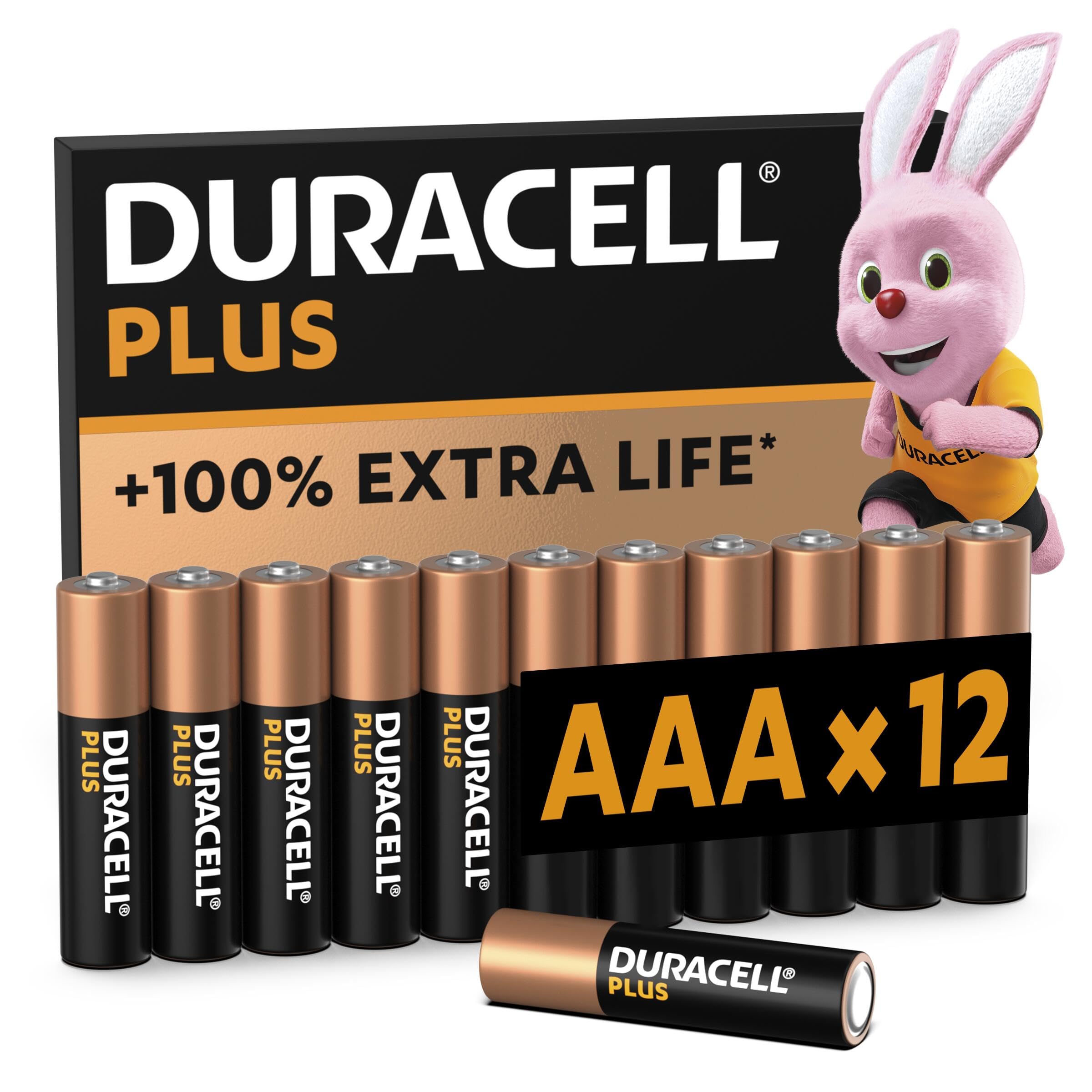 Duracell Plus AAA Batteries (12 Pack) - Alkaline 1.5V - Up To 100% Extra Life - Reliability For Everyday Devices - 0% Plastic Packaging - 10 Year Storage - LR03 MN2400