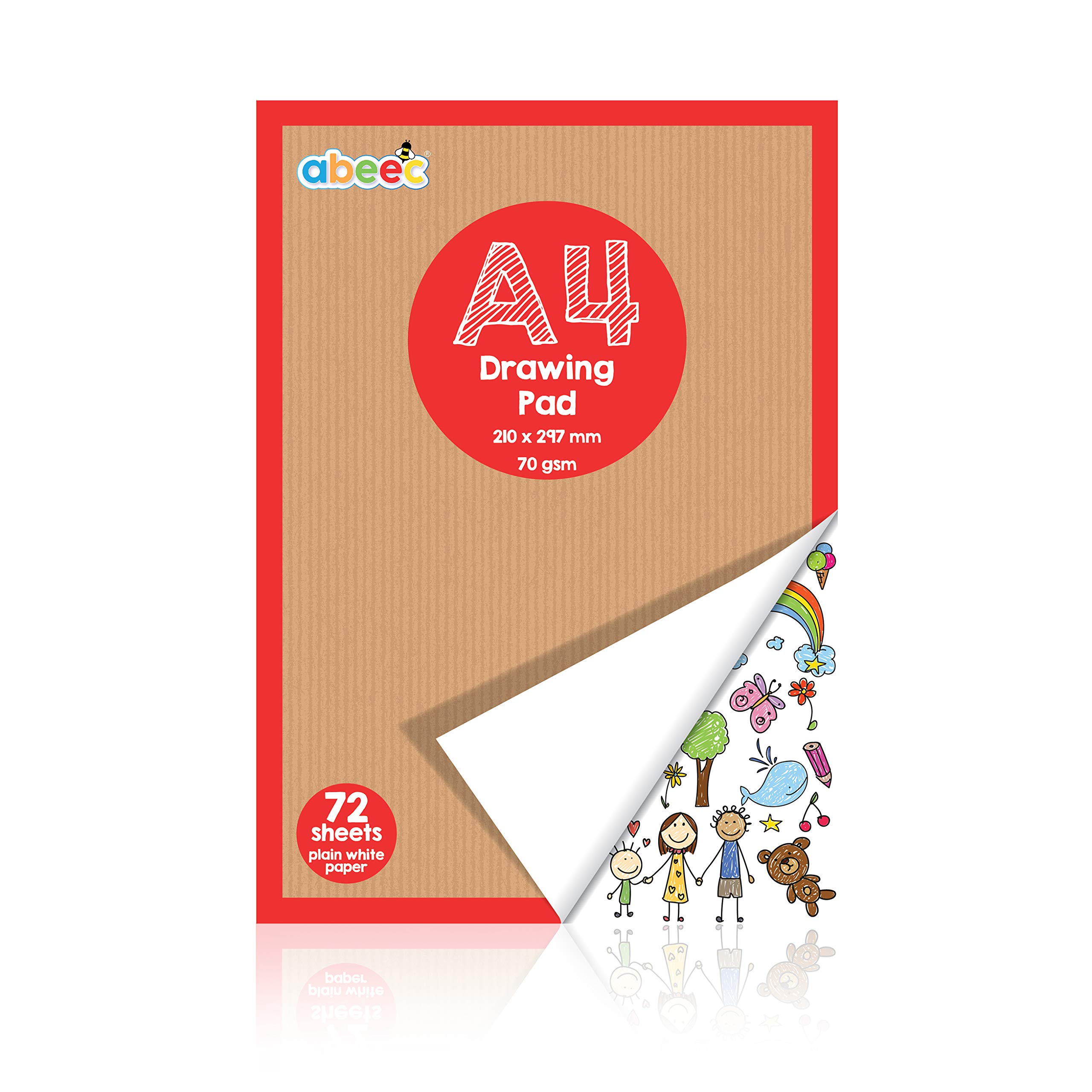 abeecA4 Plain Paper Drawing Pad - 72 Sheet Sketch Book - A4 Drawing Pad - Arts and Craft Scrap Book Essential for Kids Activity Packs - Colouring Books for Children - Drawing Paper for Children