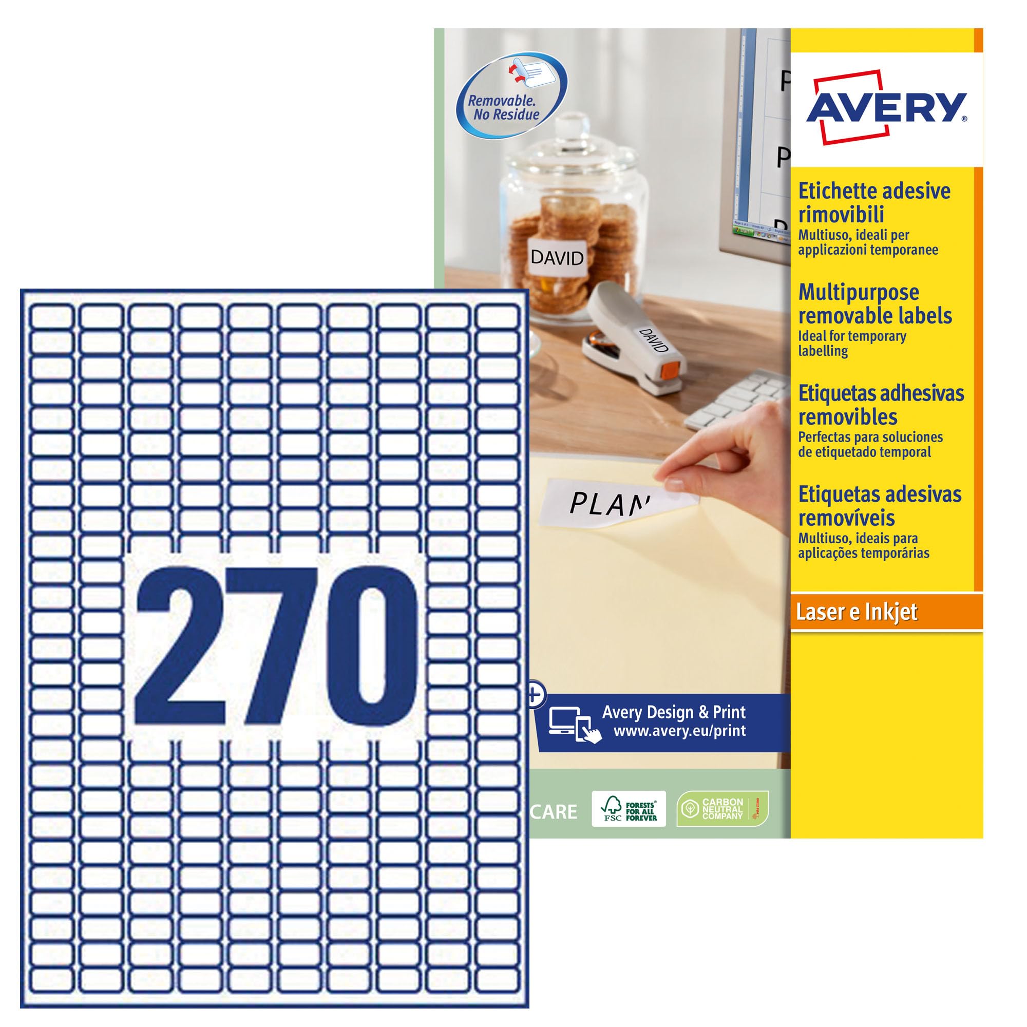 Avery L4730REV-25 Printable, Customisable Removable Labels, 270 Labels per A4 Sheet, White, 17,8 x 10 mm